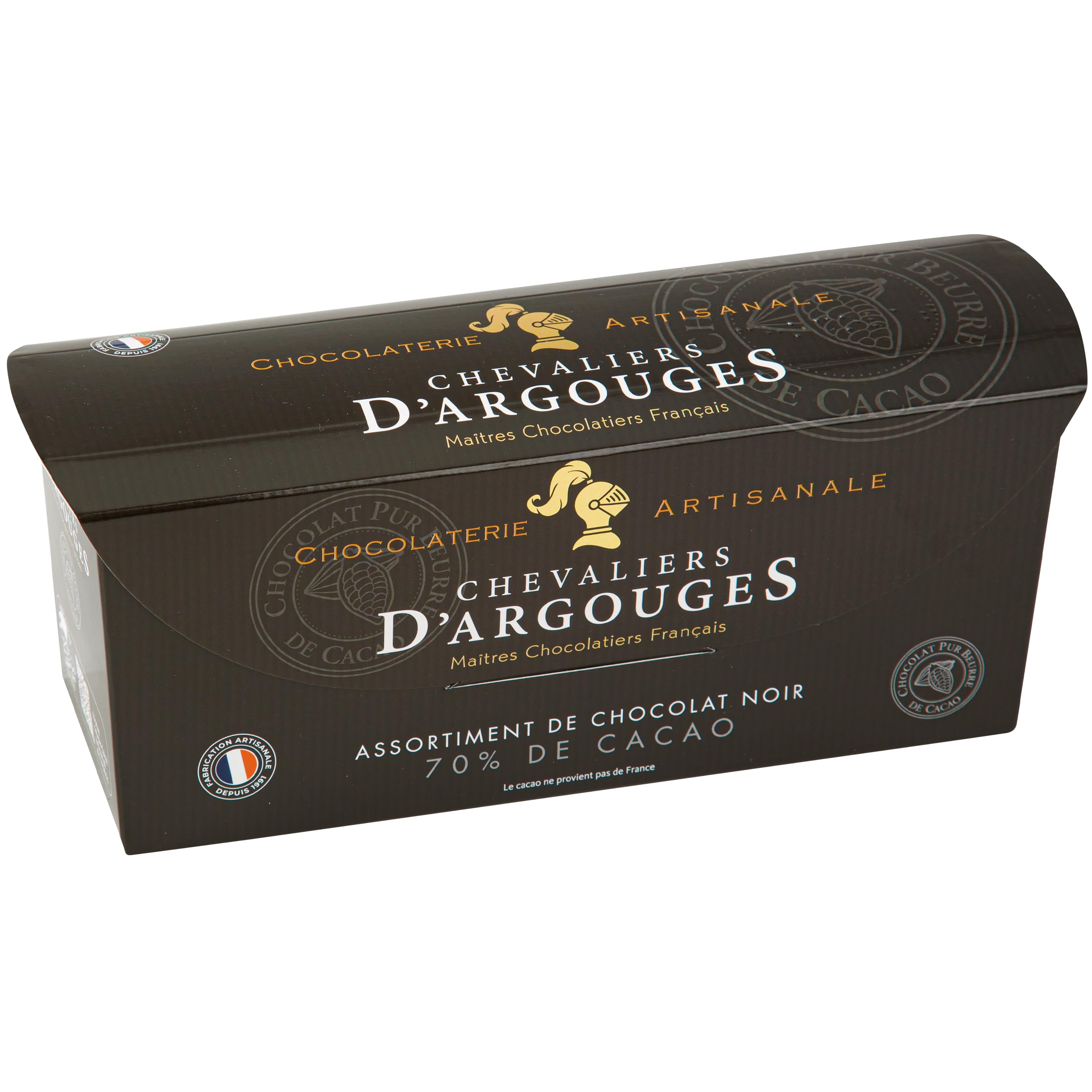 CHEVALIERS D'ARGOUGES Maîtres Chocolatiers Français - Assortiment de chocolats noir 70% - Ballotin dégustation 365g
