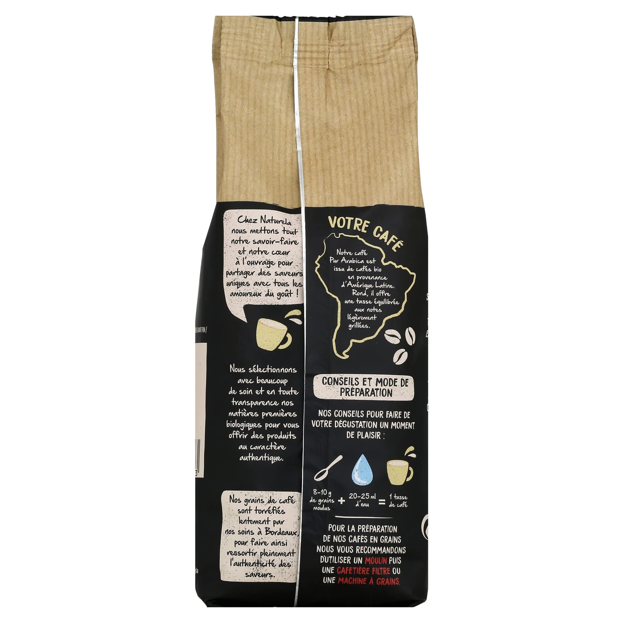 NATURELA - Café Grains Bio - Classique Arabica - 100% Arabica - Gamme Signature - Torréfaction Lente - Fabriqué en France - 1 kg
