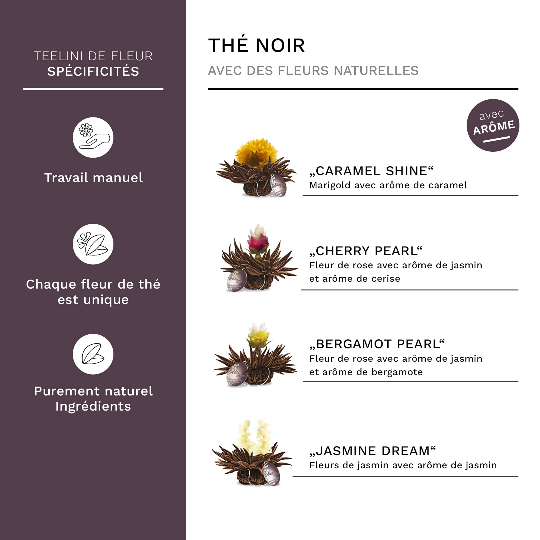 Creano Coffret Cadeau avec Fleurs de Thé dans Une Boîte Magnétique - Thé Blanc, Noir, Vert - 6 Fleurs de Thé avec 6 Sortes différentes