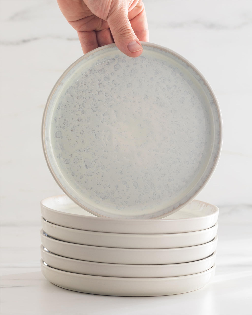 1.1.1.1. Ensemble de Vaisselle Rustique en Grès - Assiettes de Table Modernes Lavables au Lave-Vaisselle - Set de Vaisselle 6 Personnes Élégant en Bleu Fumé - Pure Living pour 6, Assiettes de Dîner