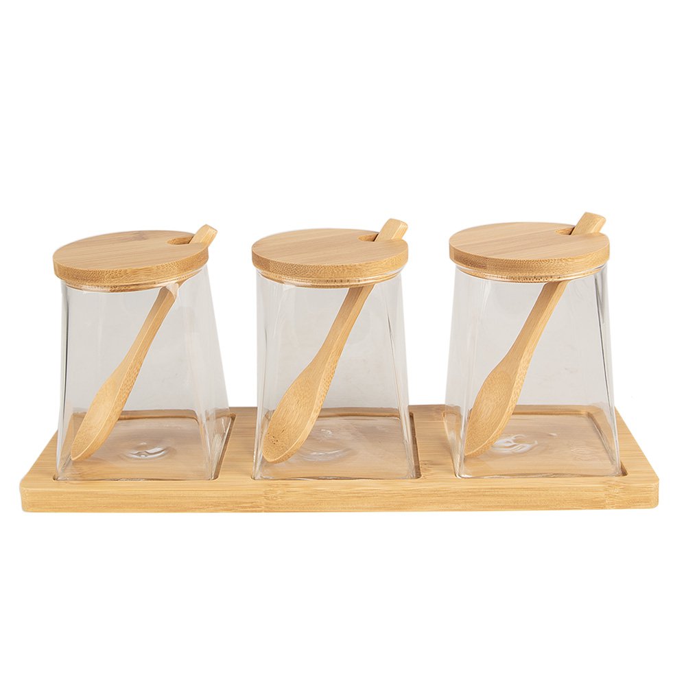 Pot de conservation Lot de 3 7x7x10 cm Verre Transparent
