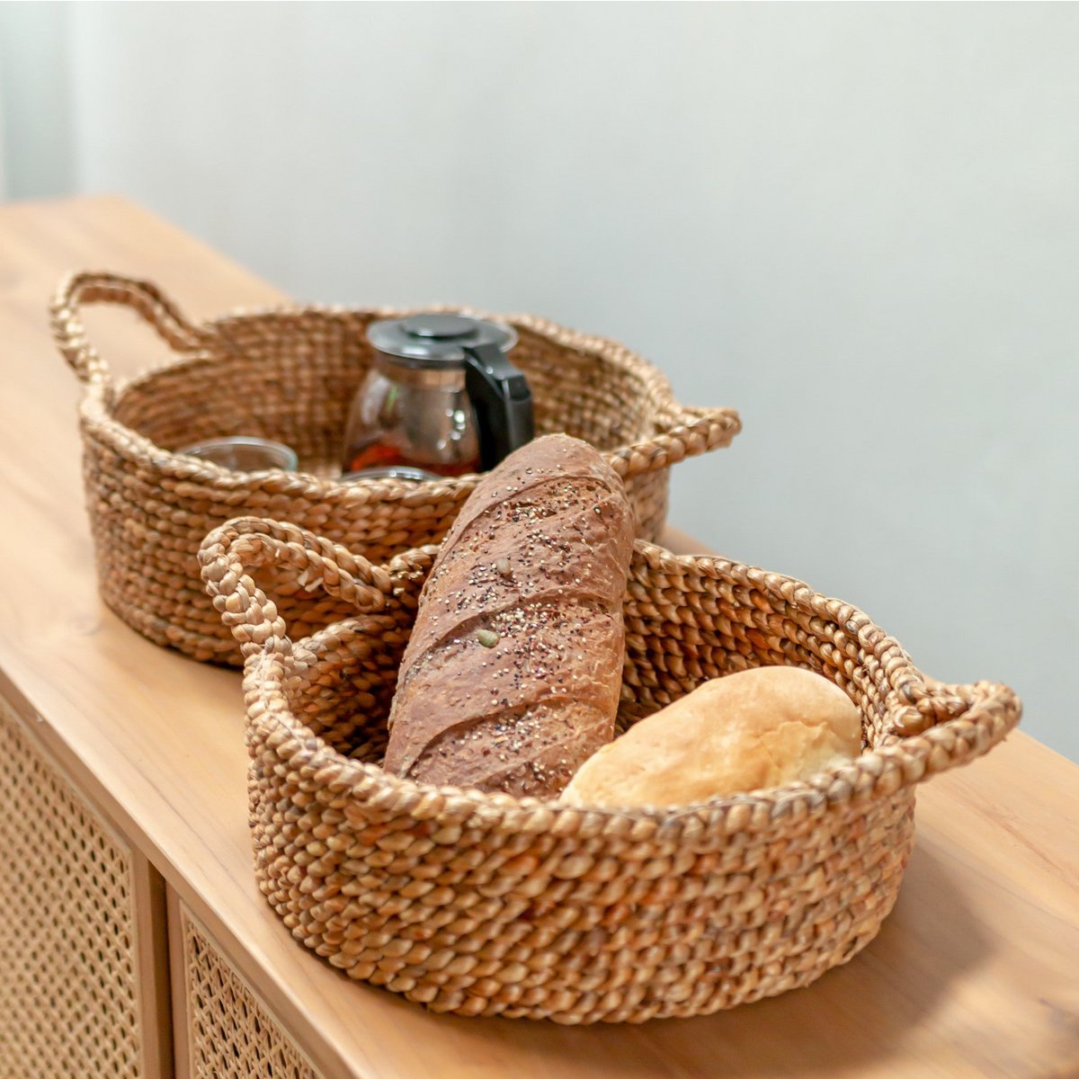 Corbeille à pain | Petit panier rond | Panier de rangement décoratif tissé en Jacinthe d'eau JAWAH (2 tailles)