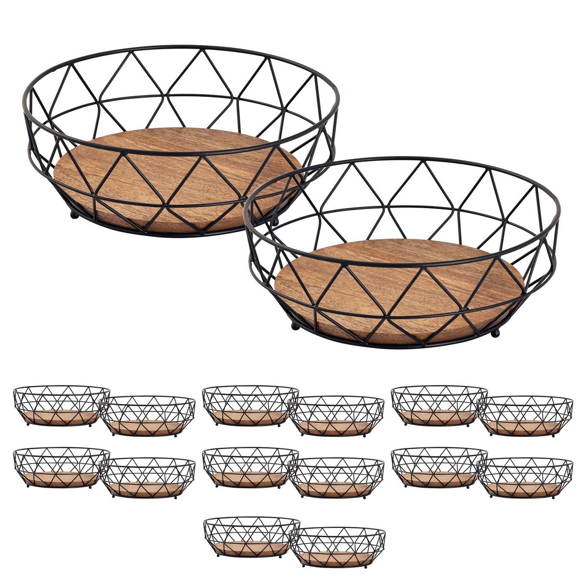 Panier de fruits Métal de 16 parties Ø 28 h 10 cm Ensemble 2 x 8 PU Metal Panier de panier de pain de fruits autour de Neo Black