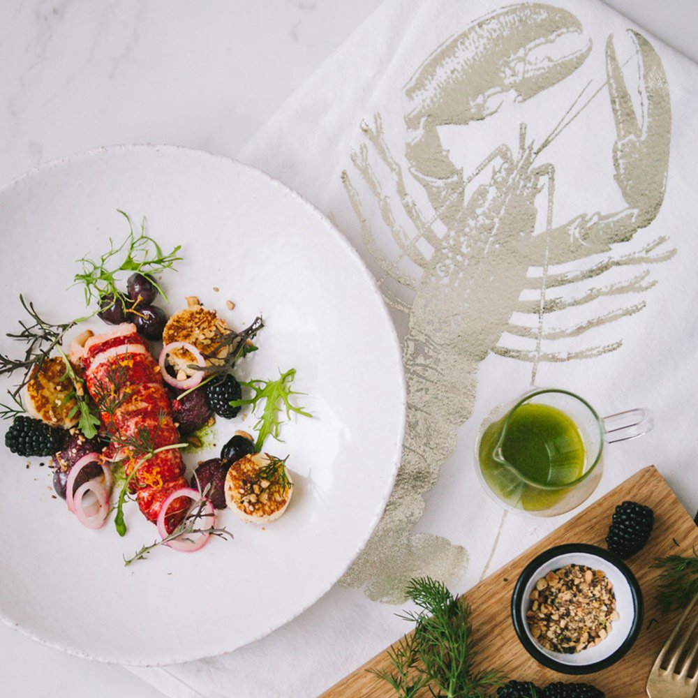 Torchon Homard Or Blanc 50 x 70