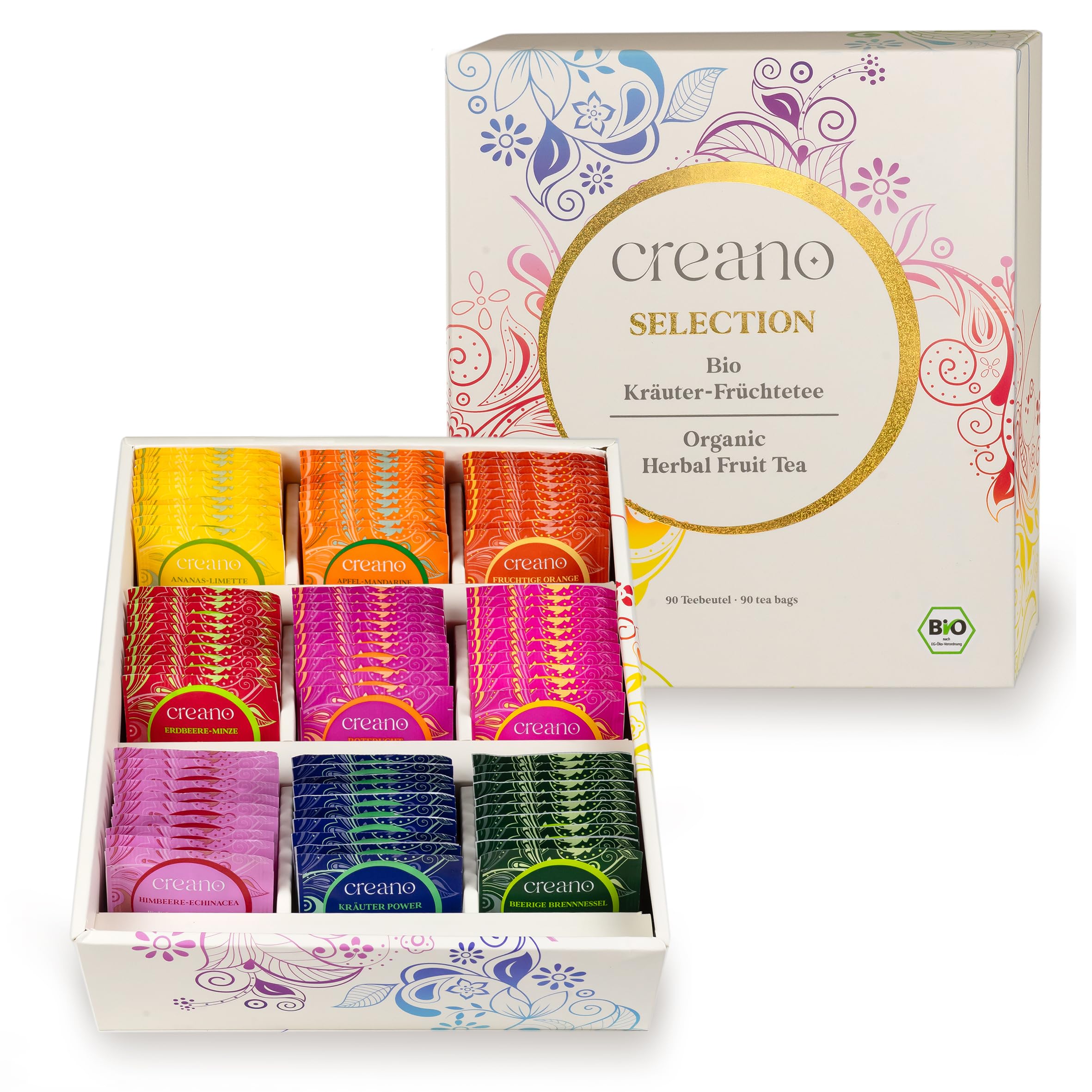 Creano Infusion aux fruits bio - Coffret cadeau - 27 sachets de thé bio en 9 variétés magnifiques - 54g*