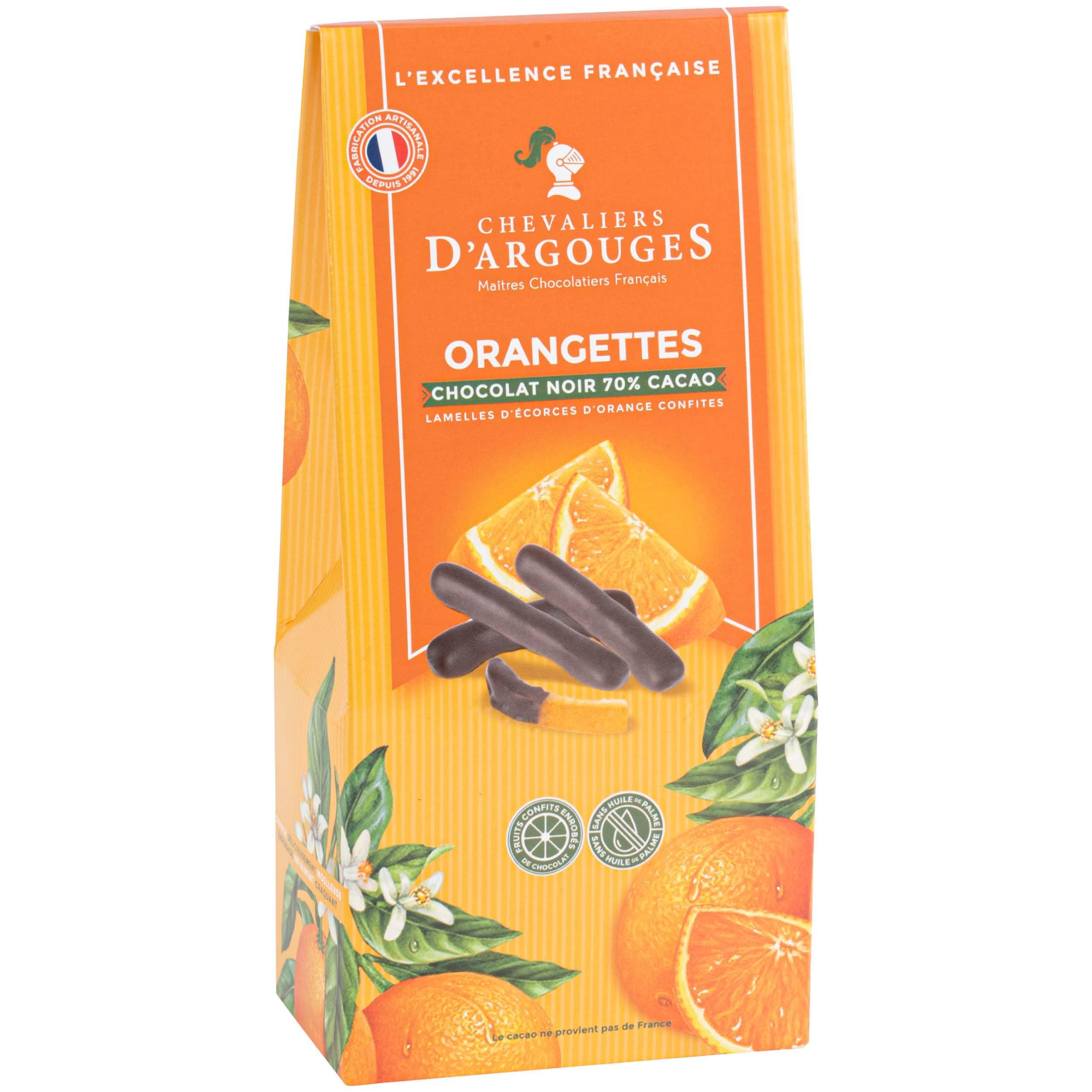 CHEVALIERS D'ARGOUGES Maîtres Chocolatiers Français - Orangettes enrobées chocolat noir 70% - Étui Dégustation 160g