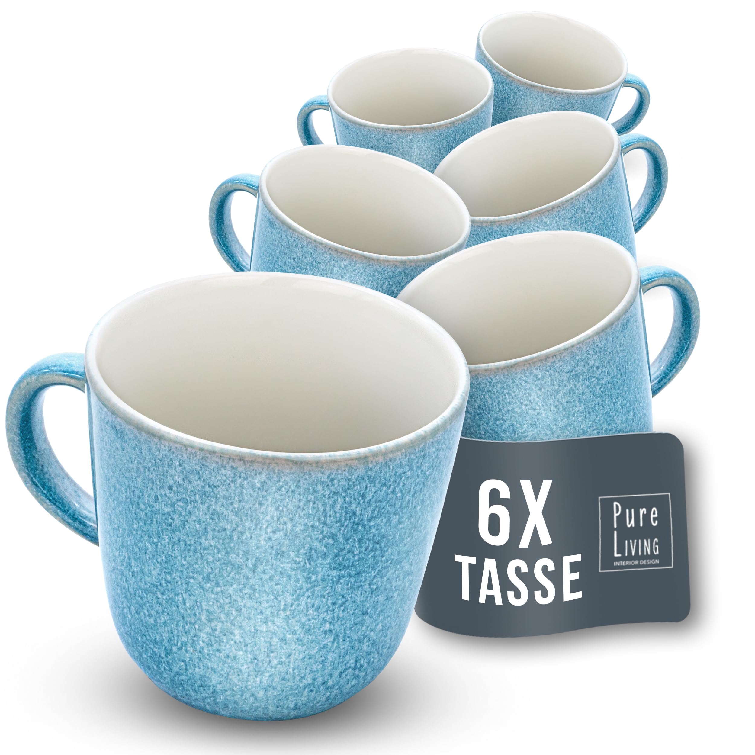 1.1.1.1. Ensemble de Vaisselle Rustique en Grès - Assiettes de Table Modernes Lavables au Lave-Vaisselle - Set de Vaisselle 6 Personnes Élégant en Bleu Fumé - Pure Living pour 6, Assiettes de Dîner