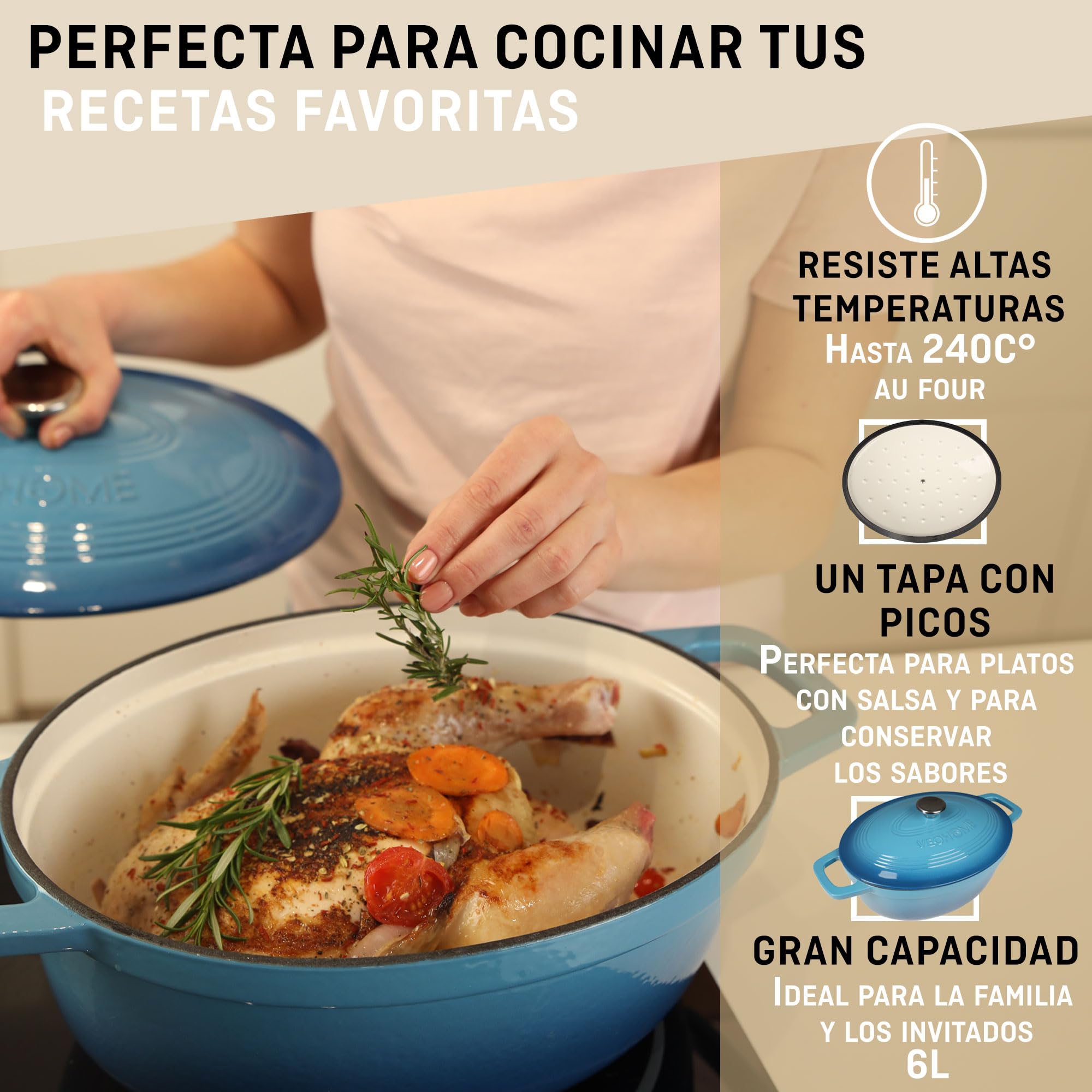 Cocotte Fonte Émaillée VeoHome Rouge 6L Ø28cm, Faitout Ultra Résistant,Marmite Compatible Induction/Gaz/Four, Cuisson Homogène, Saveurs Authentiques, Couvercle Relief