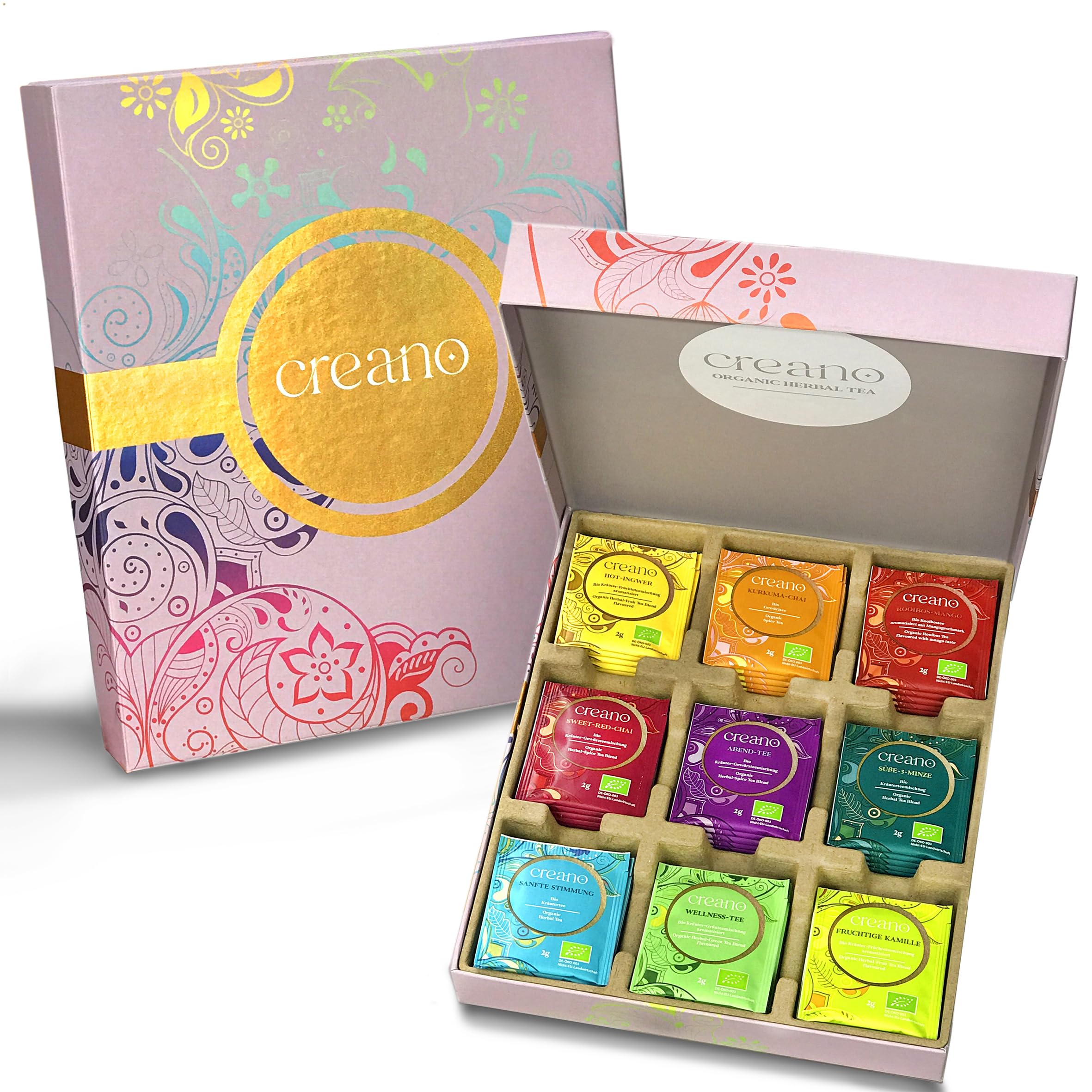 Creano Infusion aux fruits bio - Coffret cadeau - 27 sachets de thé bio en 9 variétés magnifiques - 54g*