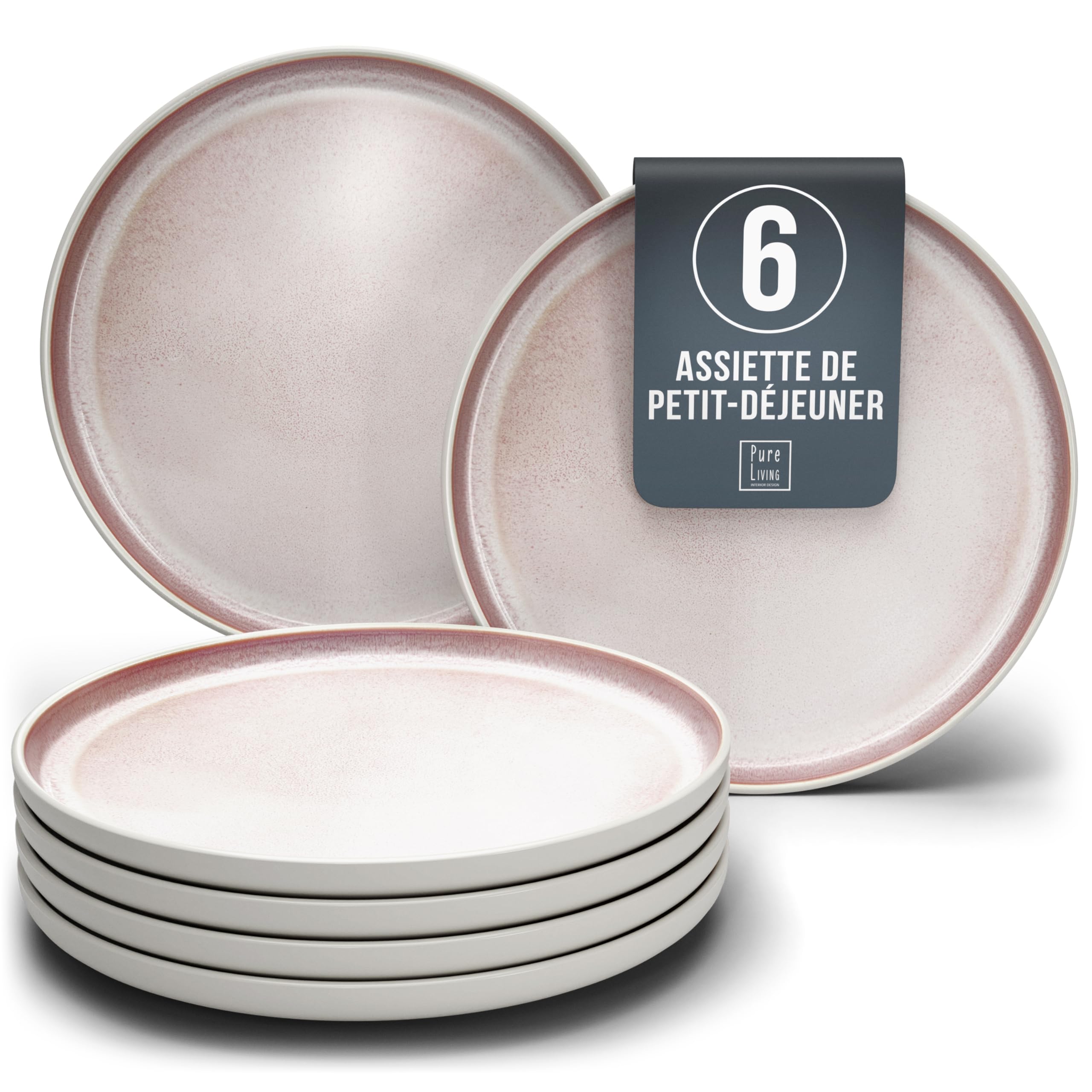 1.1.1.1. Ensemble de Vaisselle Rustique en Grès - Assiettes de Table Modernes Lavables au Lave-Vaisselle - Set de Vaisselle 6 Personnes Élégant en Bleu Fumé - Pure Living pour 6, Assiettes de Dîner