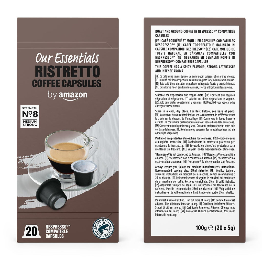 by Amazon Assortiment Standard de capsules de café compatibles Nespresso, Torréfaction Moyenne, 80 pièces, 4 lot de 20 - Certifié Rainforest Alliance