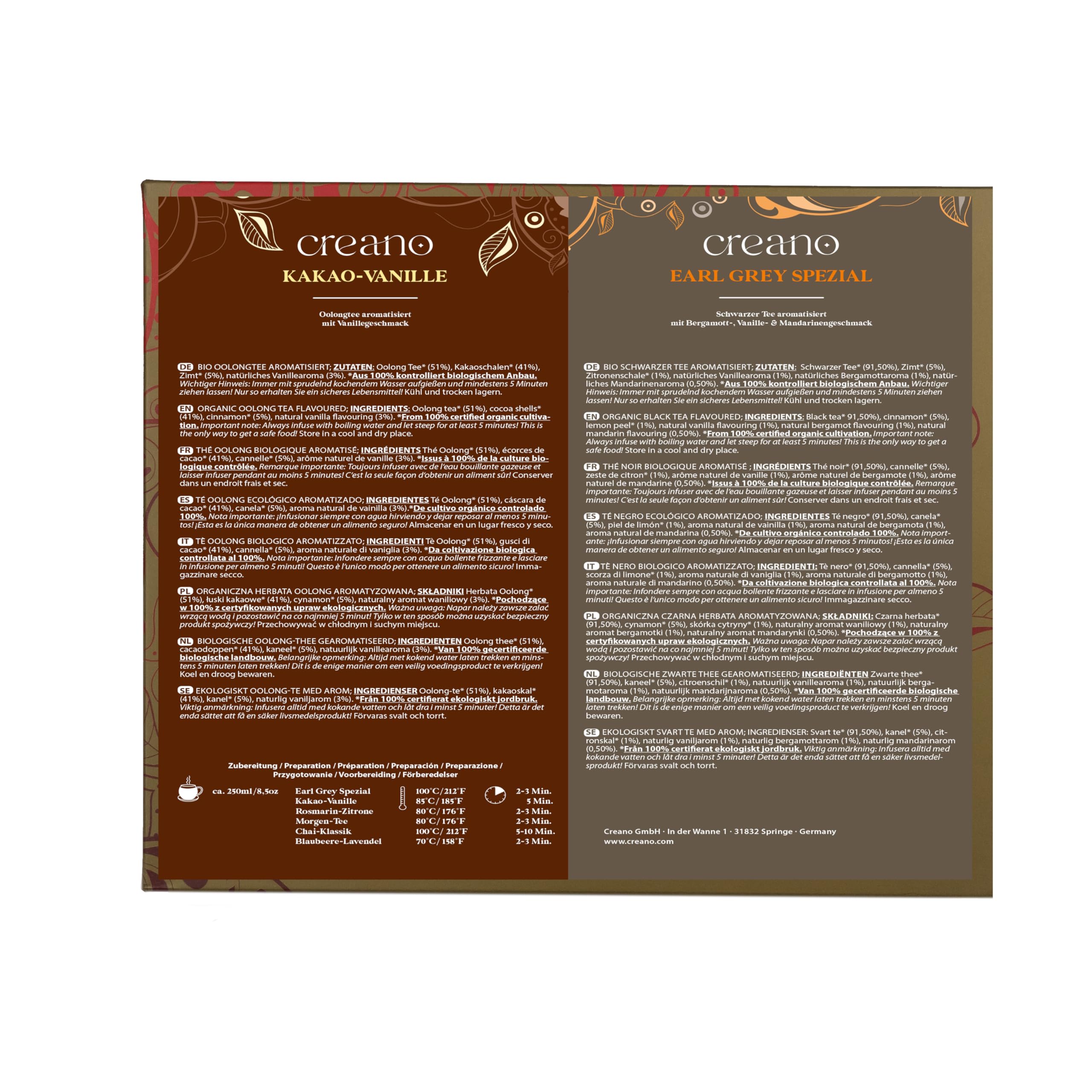 Creano Infusion aux fruits bio - Coffret cadeau - 27 sachets de thé bio en 9 variétés magnifiques - 54g*