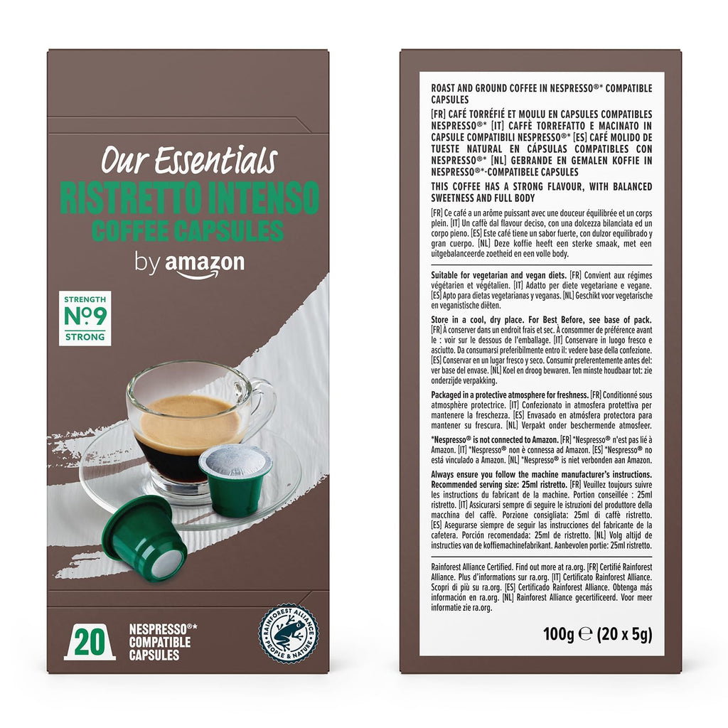 by Amazon Assortiment Standard de capsules de café compatibles Nespresso, Torréfaction Moyenne, 80 pièces, 4 lot de 20 - Certifié Rainforest Alliance
