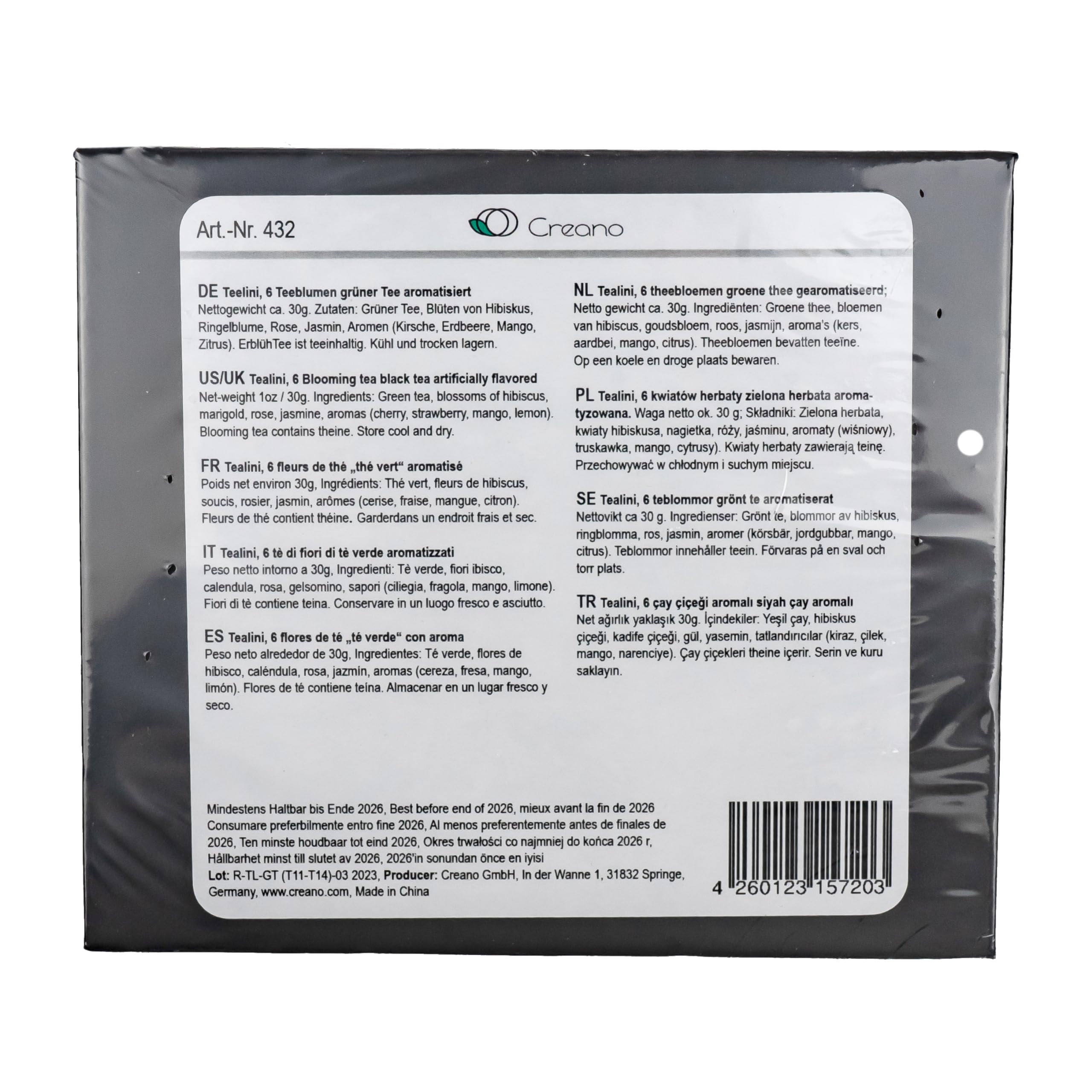 Creano Coffret Cadeau avec Fleurs de Thé dans Une Boîte Magnétique - Thé Blanc, Noir, Vert - 6 Fleurs de Thé avec 6 Sortes différentes