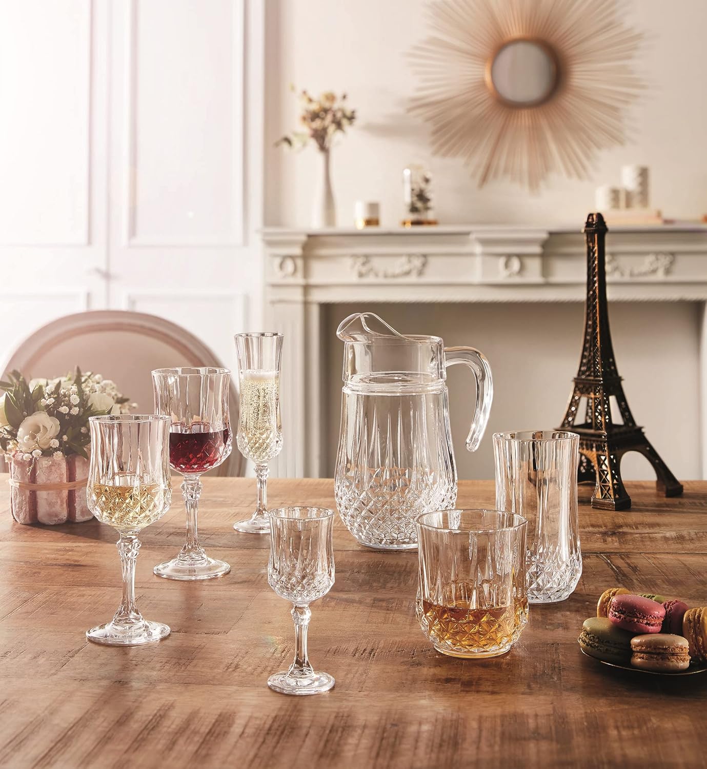 Cristal d'Arques Paris - Collection Longchamp - 6 Verres à vin 17 cl en Kwarx - Brillance, Transparence et Haute Résistance - Moulures Iconiques - Fabriqués en France