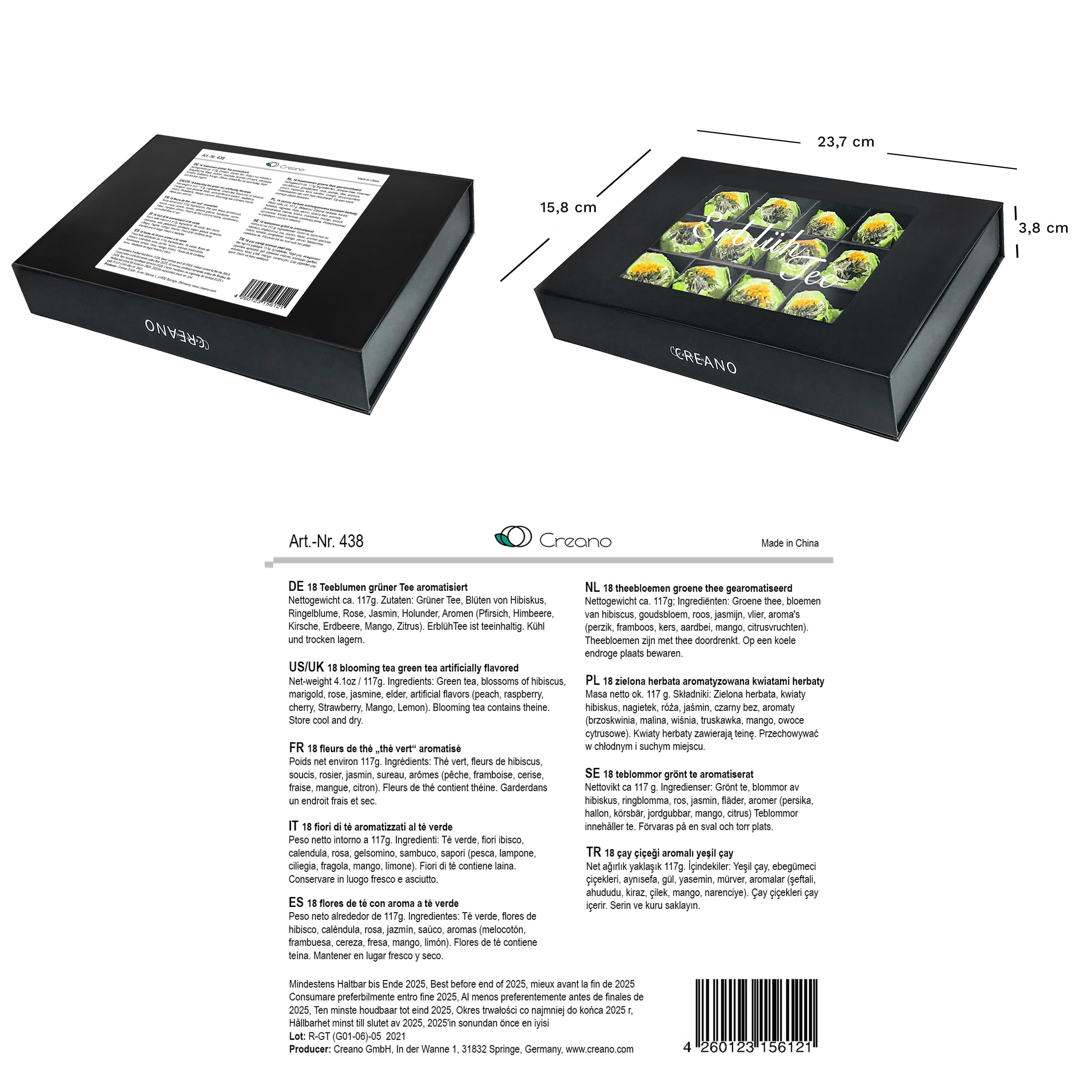 Creano Coffret Cadeau avec Fleurs de Thé dans Une Boîte Magnétique - Thé Blanc, Noir, Vert - 6 Fleurs de Thé avec 6 Sortes différentes