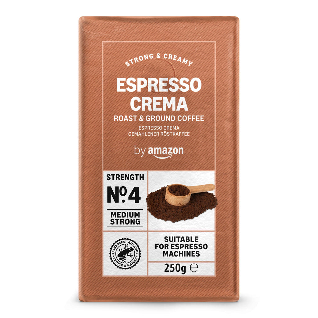 by Amazon Café moulu Espresso Crema, Torréfaction Moyenne, 250g, Lot de 4 - Certifié Rainforest Alliance