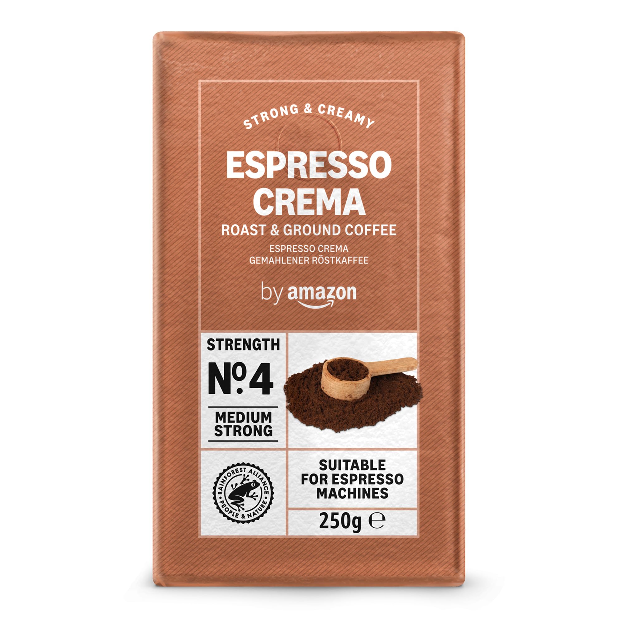 by Amazon Café moulu Espresso Crema, Torréfaction Moyenne, 250g, Lot de 4 - Certifié Rainforest Alliance