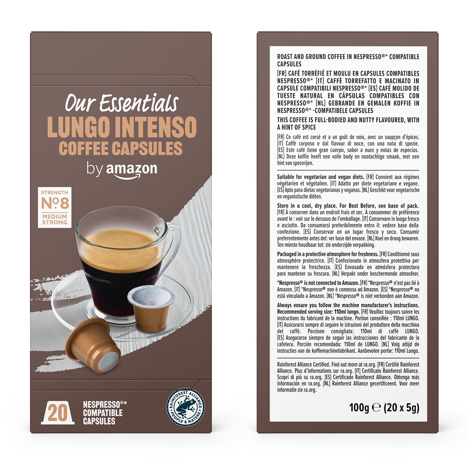 by Amazon Assortiment Standard de capsules de café compatibles Nespresso, Torréfaction Moyenne, 80 pièces, 4 lot de 20 - Certifié Rainforest Alliance