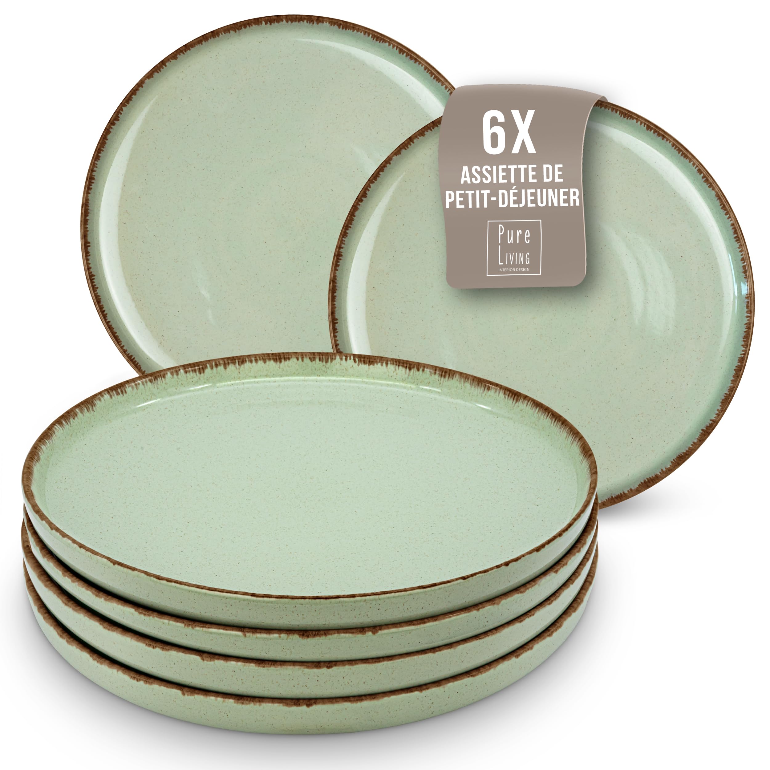 1.1.1.1. Ensemble de Vaisselle Rustique en Grès - Assiettes de Table Modernes Lavables au Lave-Vaisselle - Set de Vaisselle 6 Personnes Élégant en Bleu Fumé - Pure Living pour 6, Assiettes de Dîner