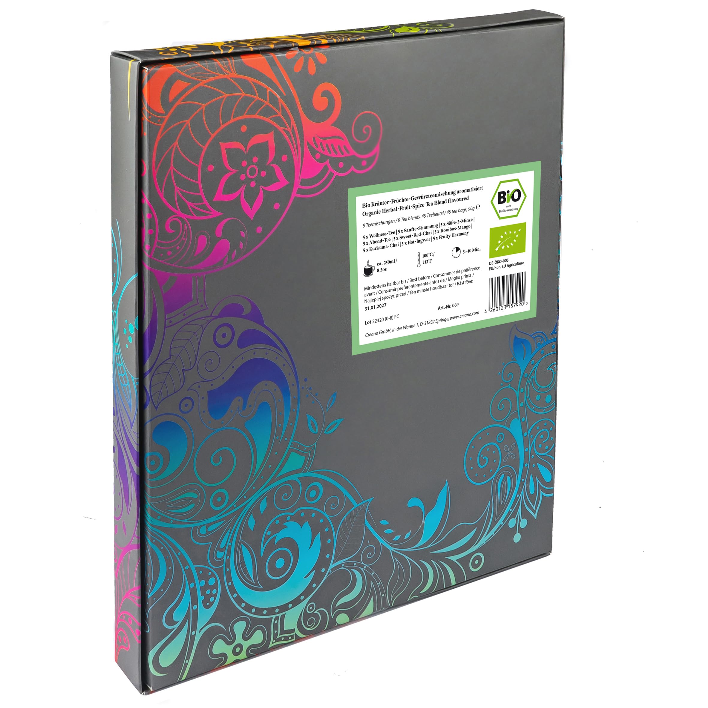 Creano Infusion aux fruits bio - Coffret cadeau - 27 sachets de thé bio en 9 variétés magnifiques - 54g*