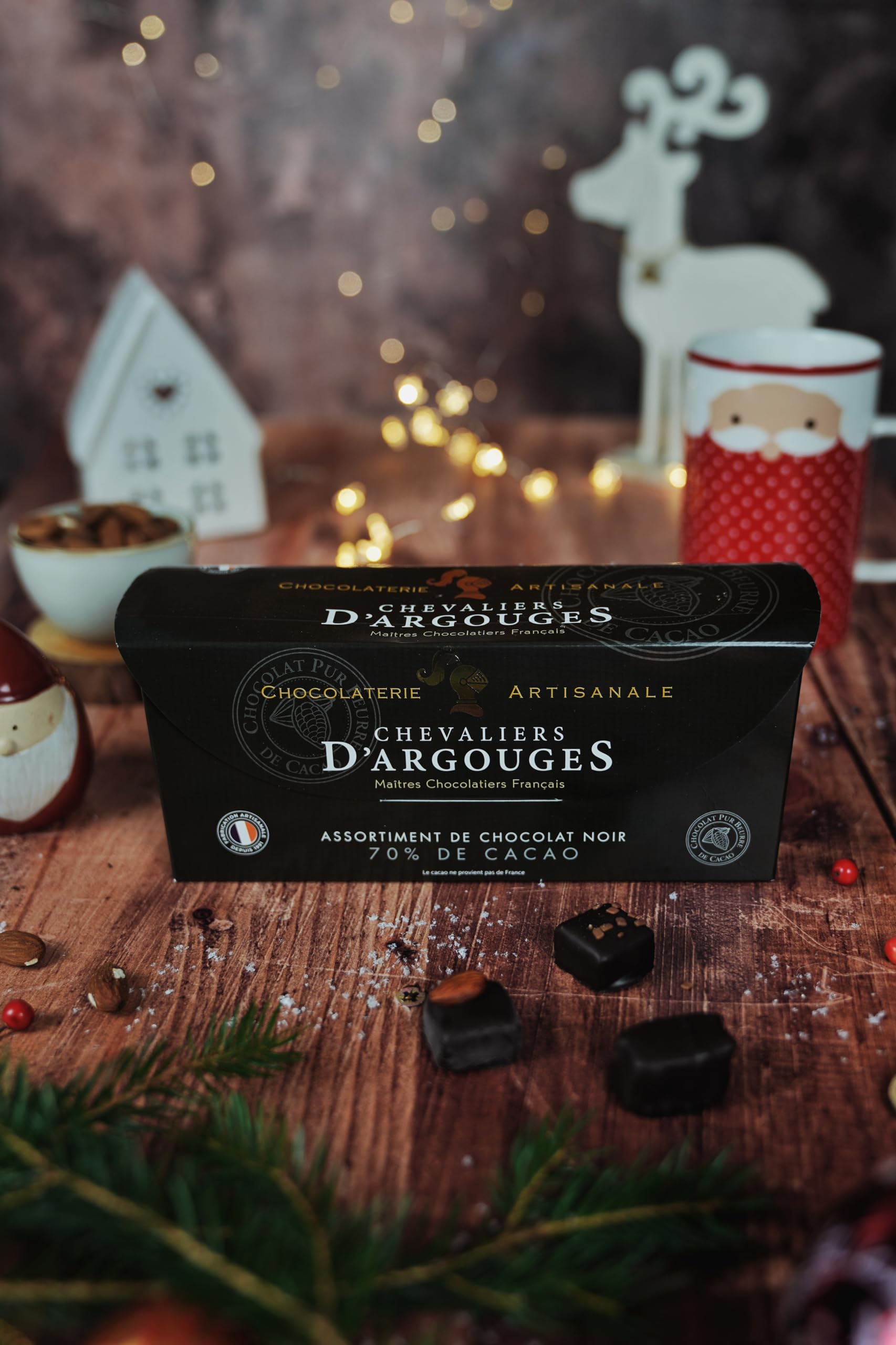 CHEVALIERS D'ARGOUGES Maîtres Chocolatiers Français - Assortiment de chocolats noir 70% - Ballotin dégustation 365g