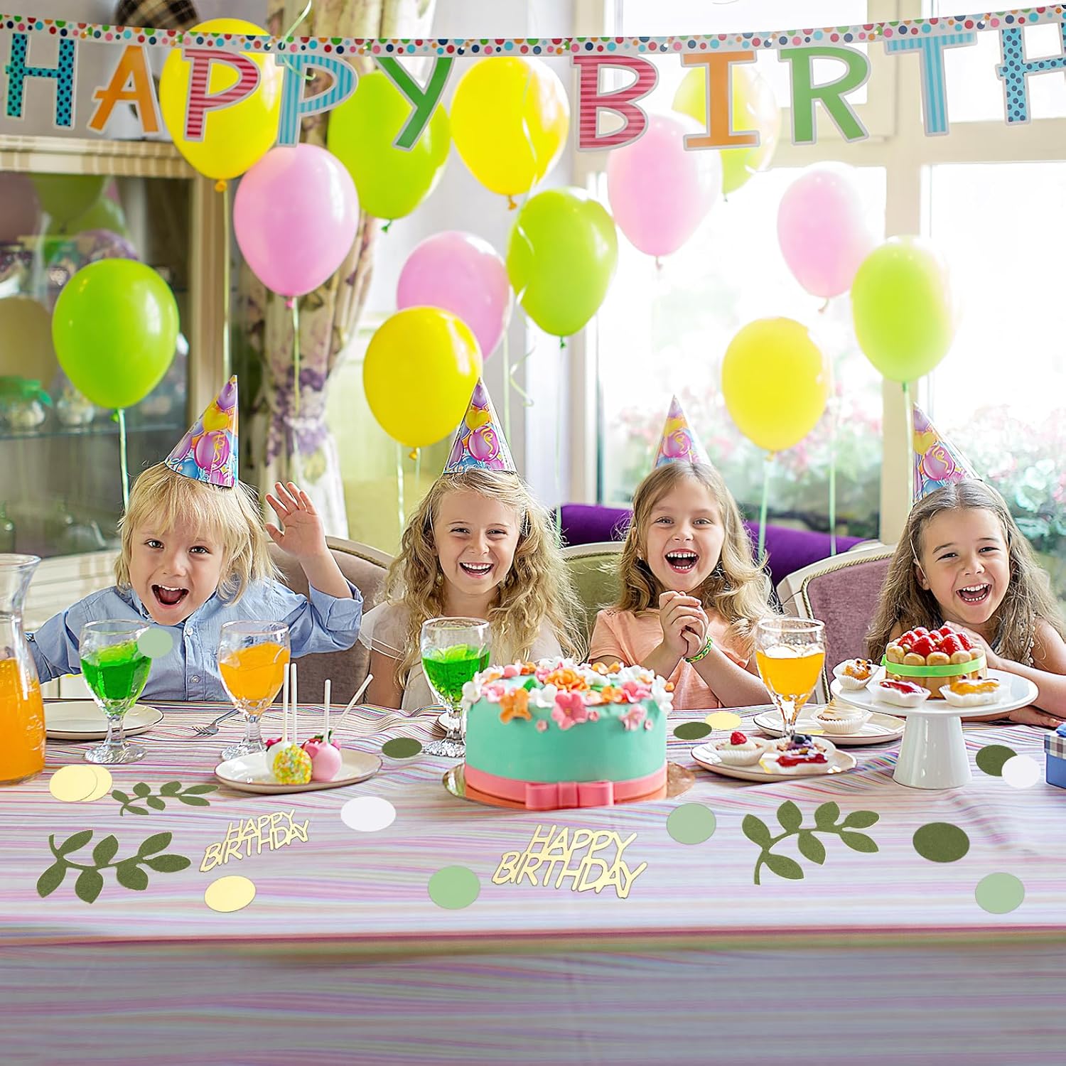 200 Confettis Anniversaire Verts et Dorés, Confetti de Table Happy Birthday, Sauge Dispersée, Decoration Fete pour Femme Homme Fille Garçon 1 18 30 40 50 Ans