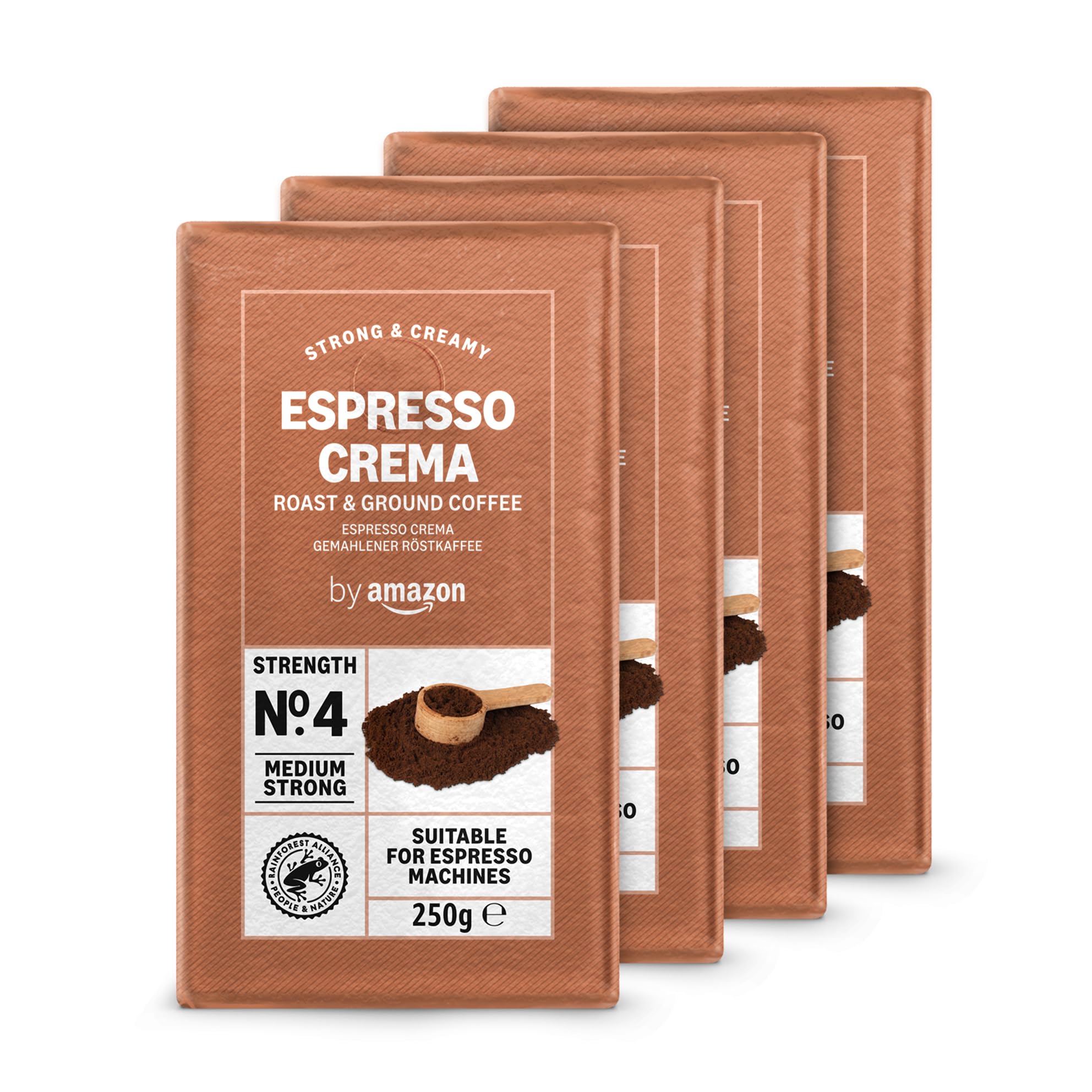 by Amazon Café moulu Espresso Crema, Torréfaction Moyenne, 250g, Lot de 4 - Certifié Rainforest Alliance
