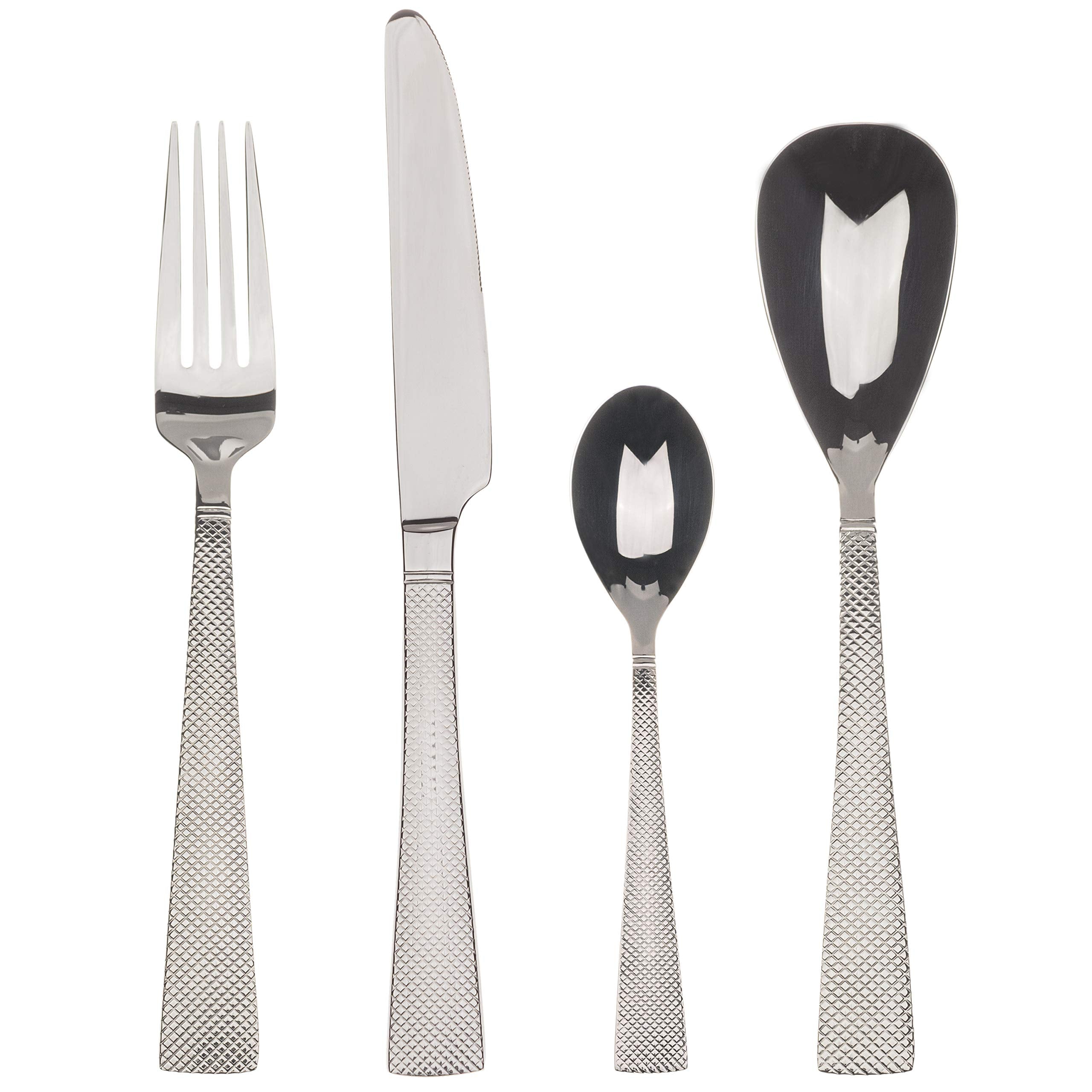 BERGNER Lyon - Ensemble complet 24 couverts - 6 couteaux - 6 fourchettes - 6 cuillères - 6 cuillères à thé - En acier inoxydable robuste - Finition polie mate - Facile à laver