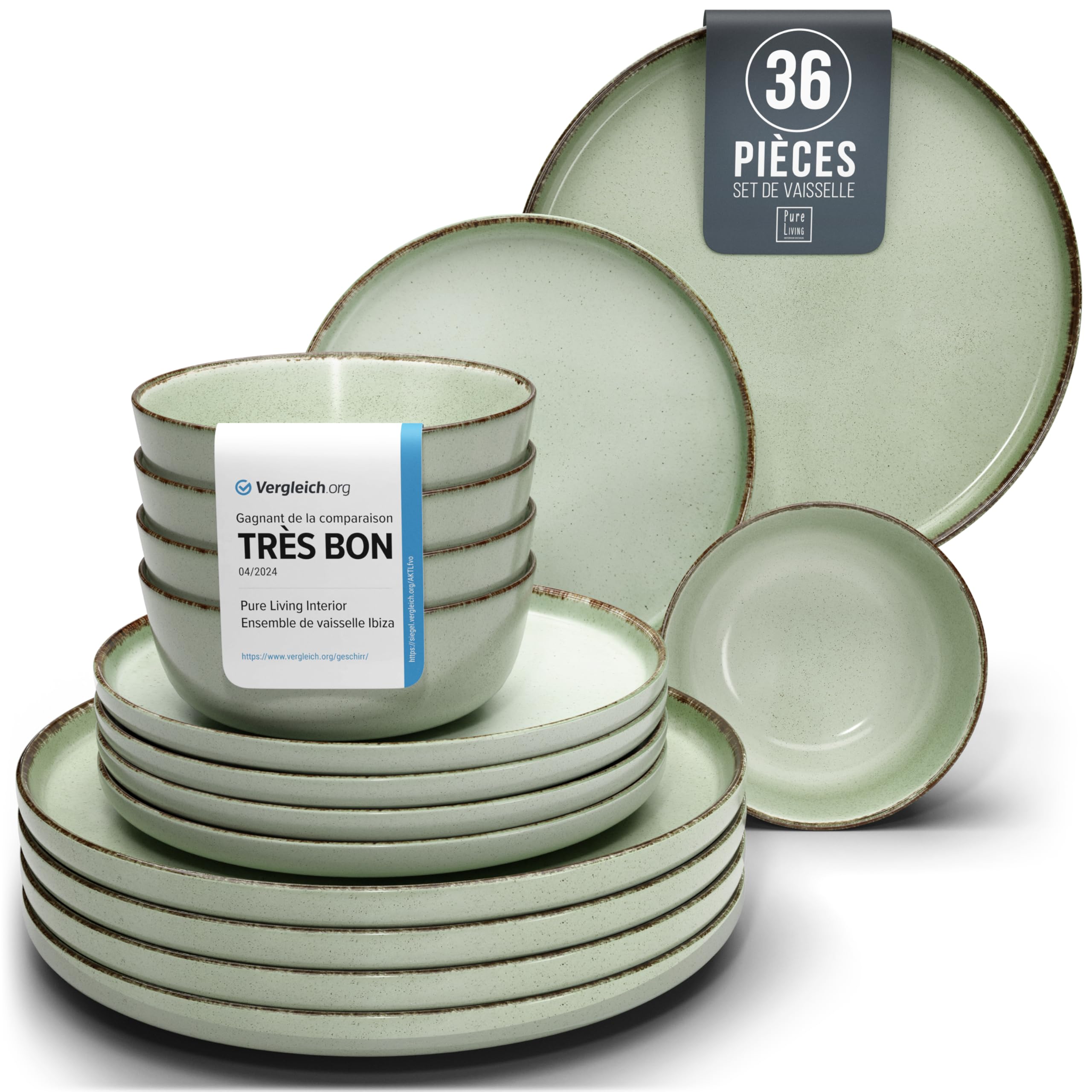 1.1.1.1. Ensemble de Vaisselle Rustique en Grès - Assiettes de Table Modernes Lavables au Lave-Vaisselle - Set de Vaisselle 6 Personnes Élégant en Bleu Fumé - Pure Living pour 6, Assiettes de Dîner