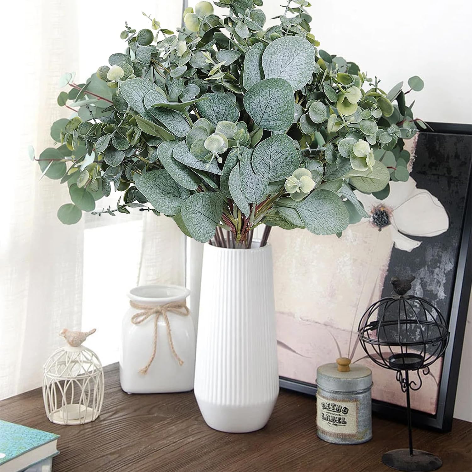 30Pcs Branches D'eucalyptus Artificielle Simulation, Eucalyptus Plante Feuille Artificielle,Eucalyptus Artificiel pour la Mariage Deco Salle de Bain Chambre à Coucher Décoration