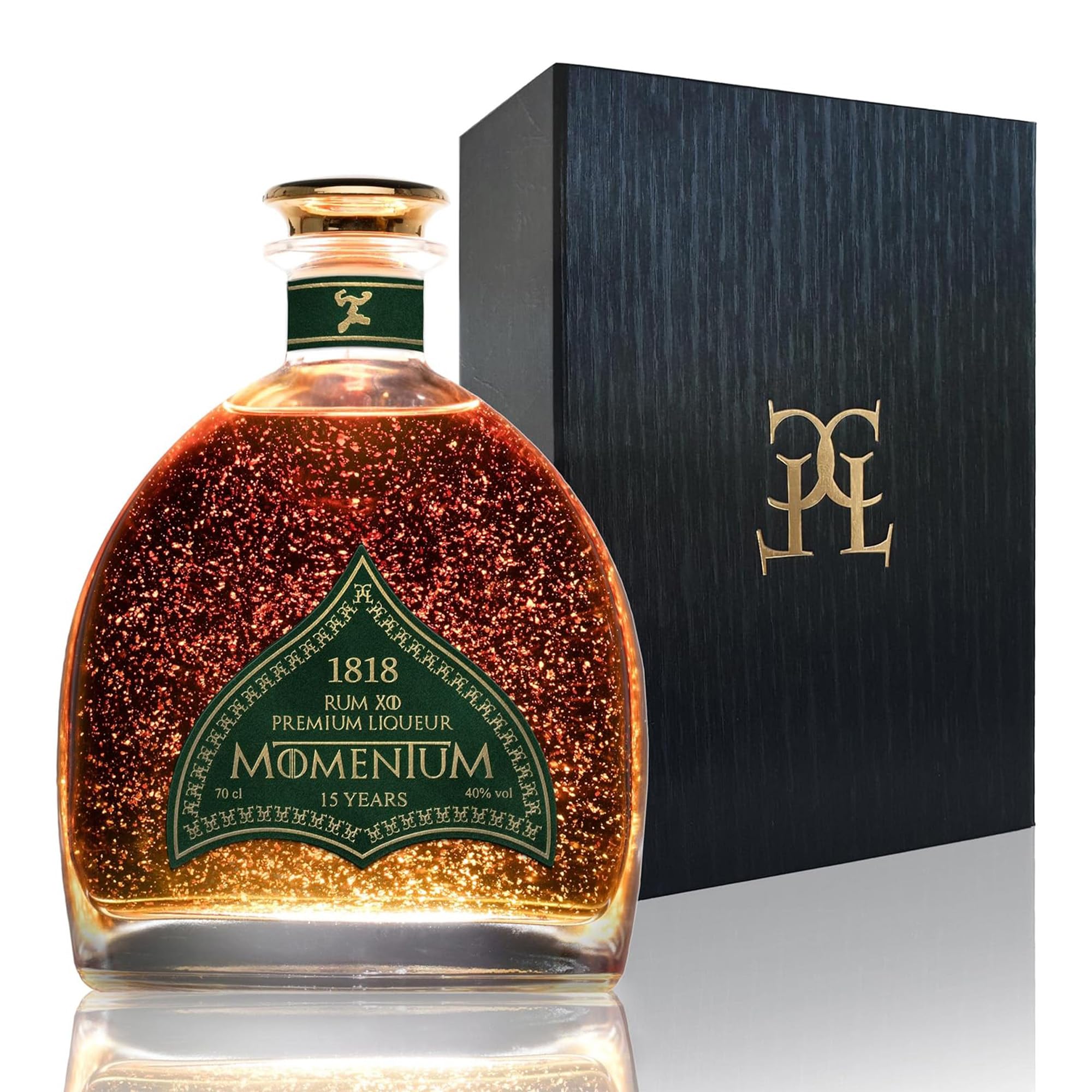 CONDE LUMAR - Coffret Rhum Vieux XO 1818 - Premium Liqueur Feuille d'or 23 Carats - Republique Dominicaine Reserva - Pour Hommes & Femmes - Avec Coffret Cadeau & Certificat d'or 40% 70 cl