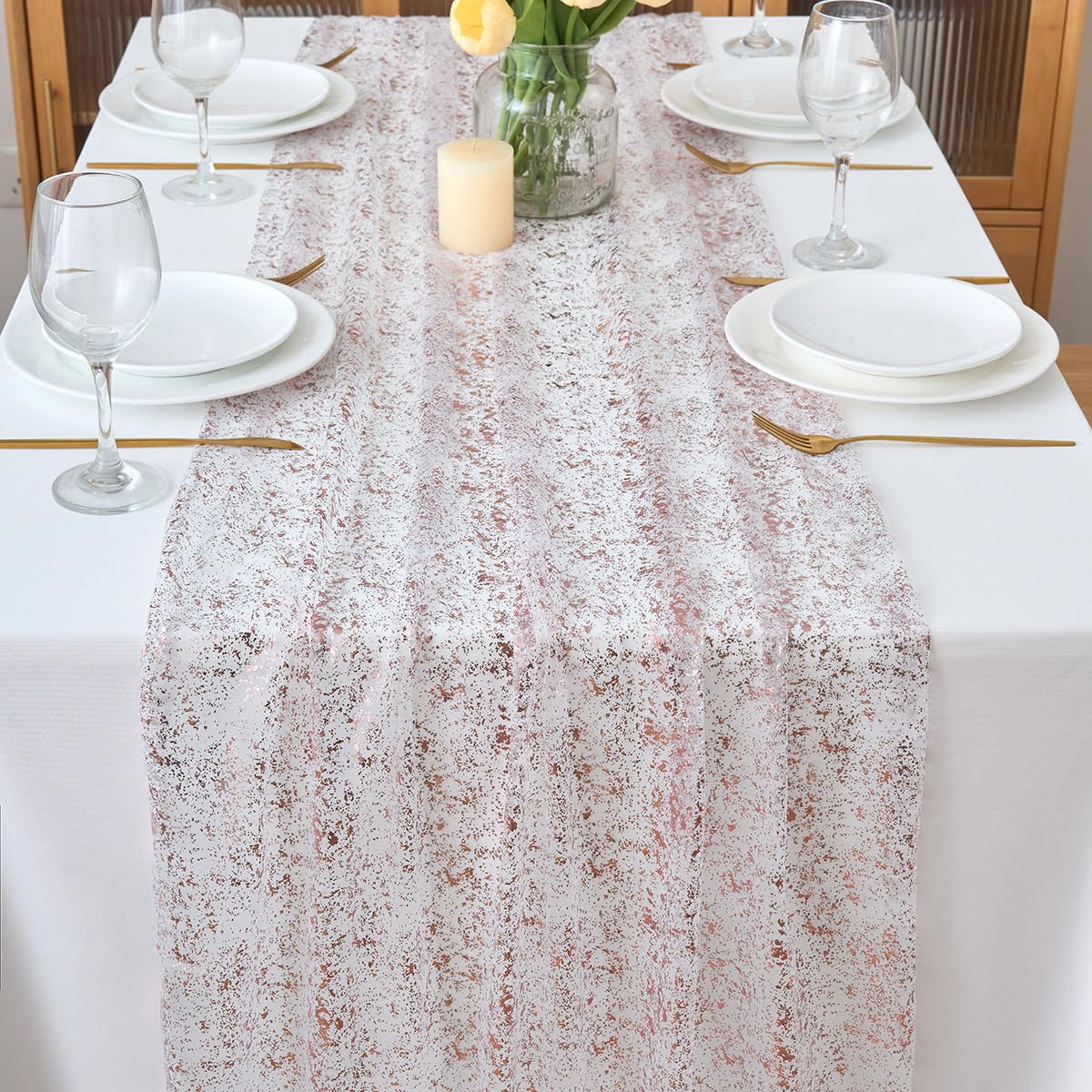 Chemin de table en mousseline de soie - Vert sauge - Décoration de table bohème - 70 cm x 3 m
