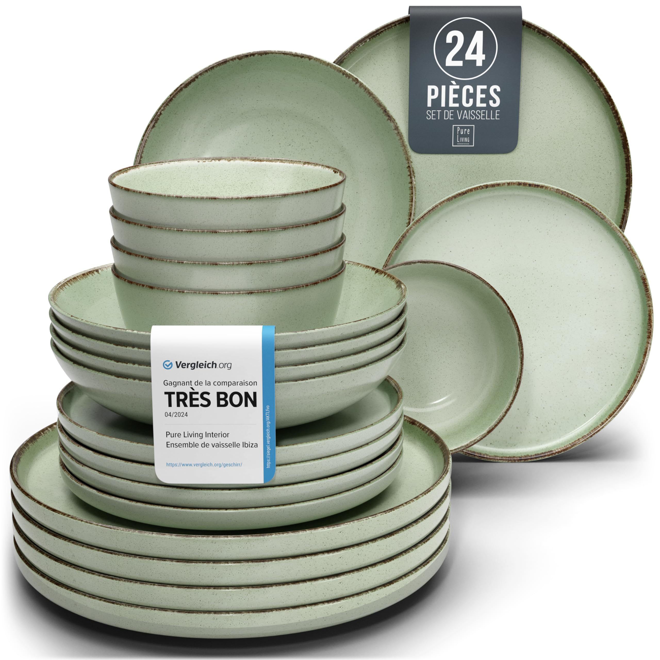 1.1.1.1. Ensemble de Vaisselle Rustique en Grès - Assiettes de Table Modernes Lavables au Lave-Vaisselle - Set de Vaisselle 6 Personnes Élégant en Bleu Fumé - Pure Living pour 6, Assiettes de Dîner