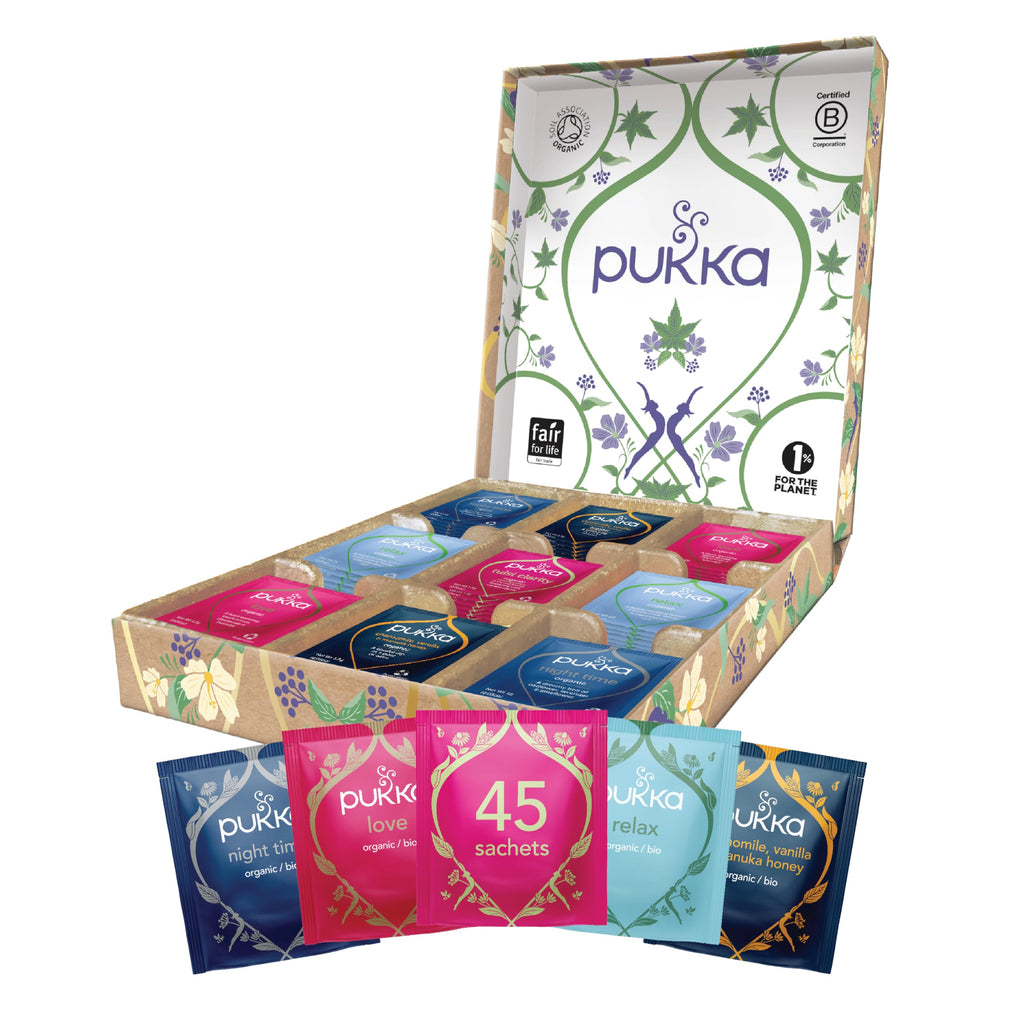 Pukka Coffret Relax, Idée Cadeau Homme et Femme, Coffret de Tisanes, Assortiment de 5 Infusions Relaxantes, 100% Bio Et Commerce Equitable, 45 sachets Tisanes
