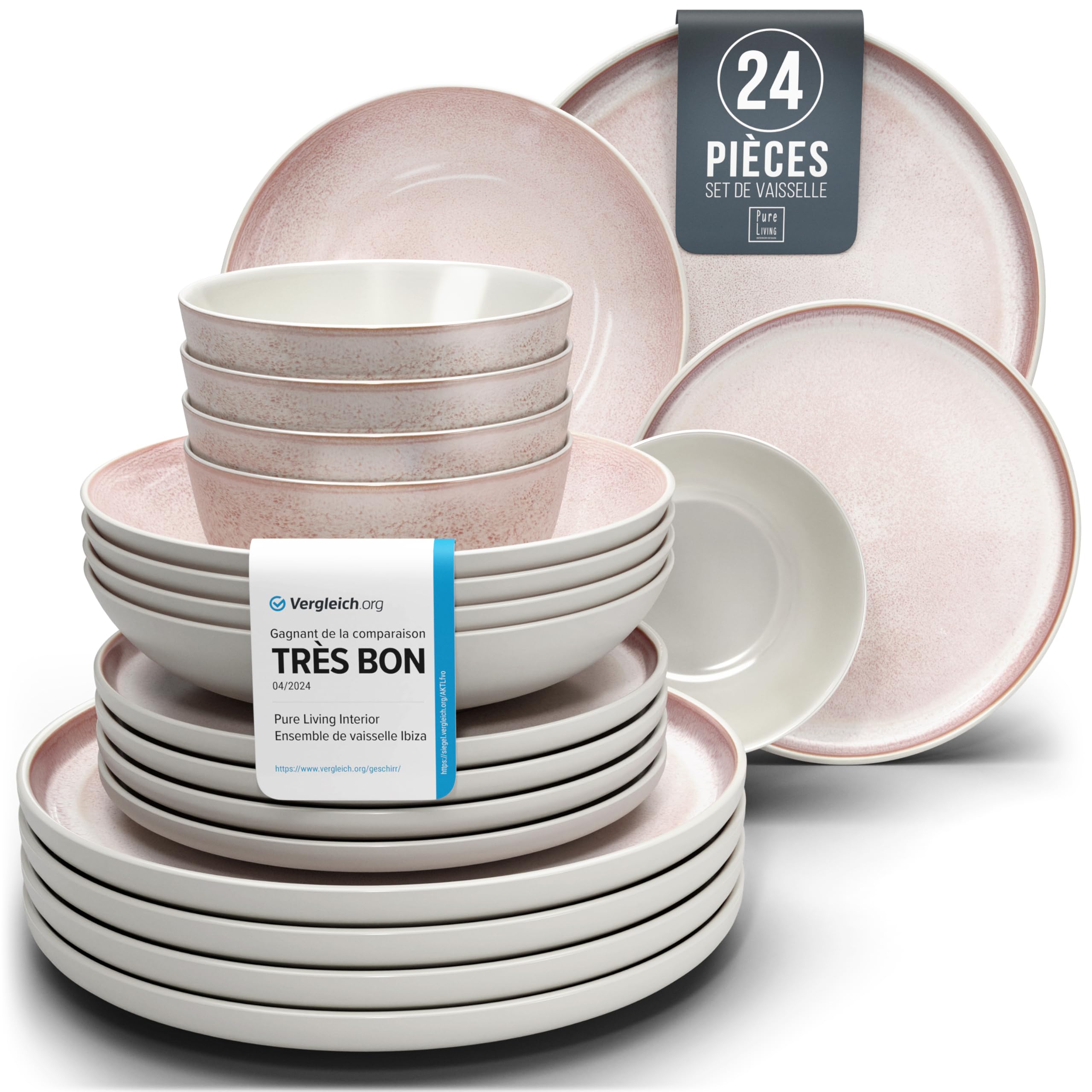1.1.1.1. Ensemble de Vaisselle Rustique en Grès - Assiettes de Table Modernes Lavables au Lave-Vaisselle - Set de Vaisselle 6 Personnes Élégant en Bleu Fumé - Pure Living pour 6, Assiettes de Dîner