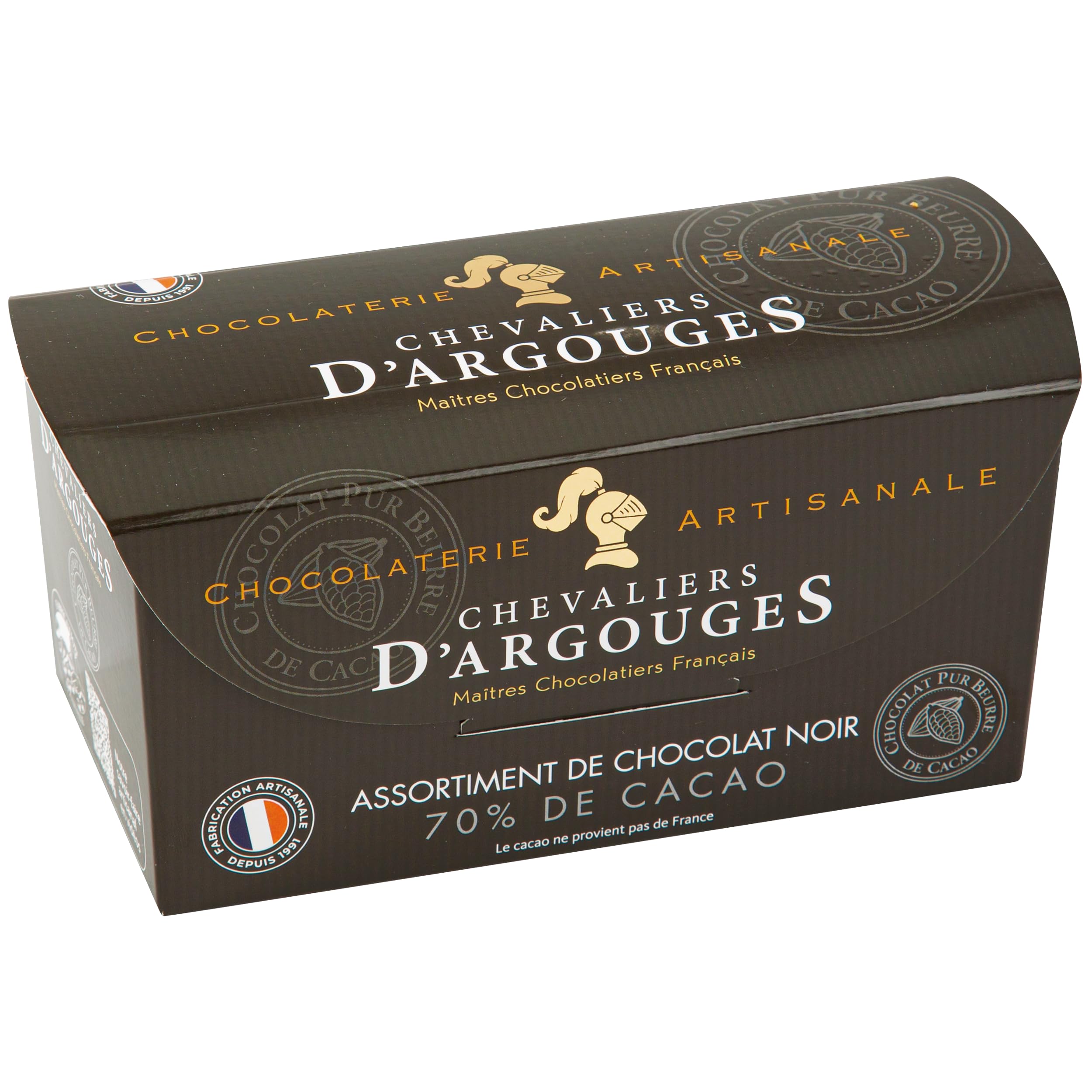 CHEVALIERS D'ARGOUGES Maîtres Chocolatiers Français - Assortiment de chocolats noir 70% - Ballotin dégustation 365g