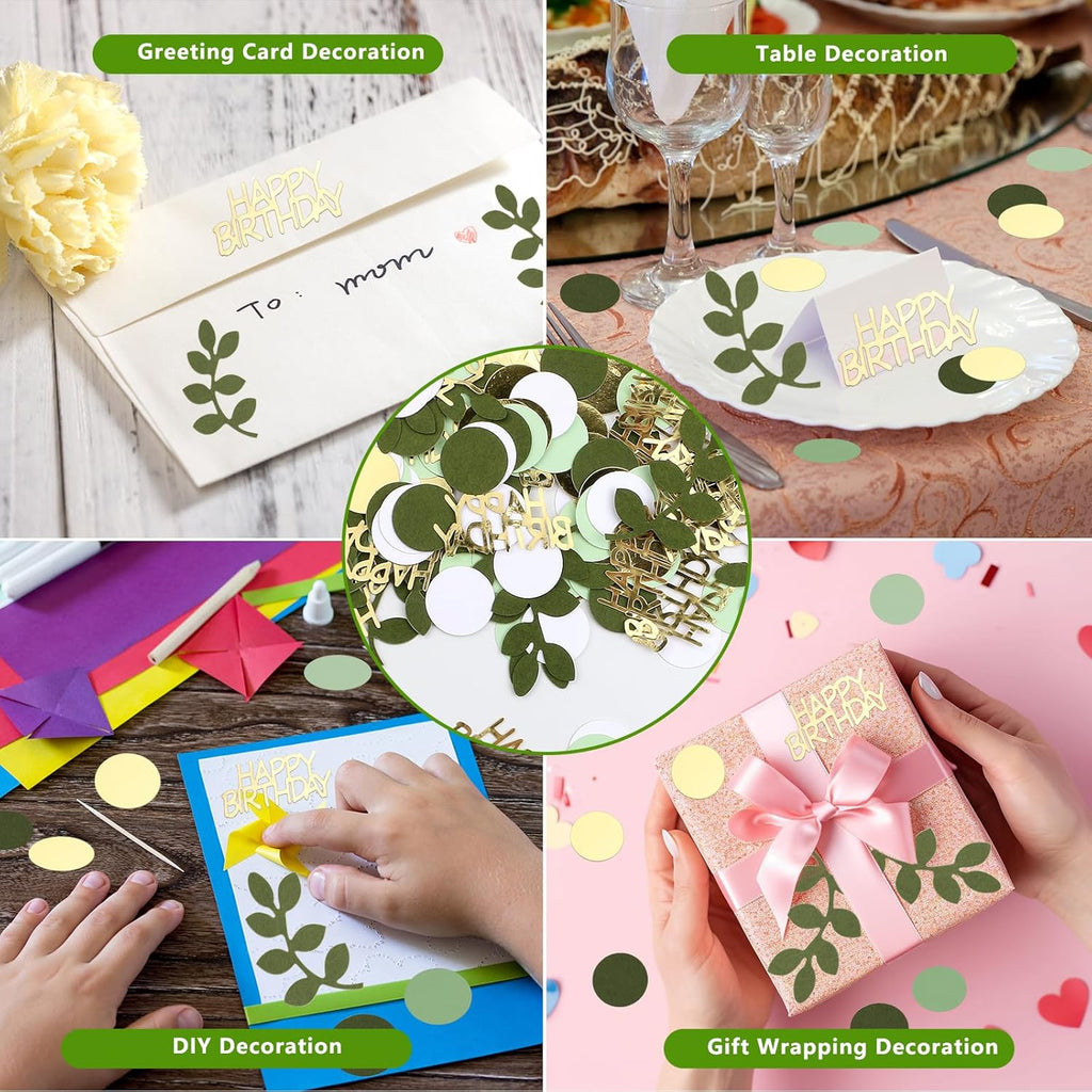 200 Confettis Anniversaire Verts et Dorés, Confetti de Table Happy Birthday, Sauge Dispersée, Decoration Fete pour Femme Homme Fille Garçon 1 18 30 40 50 Ans