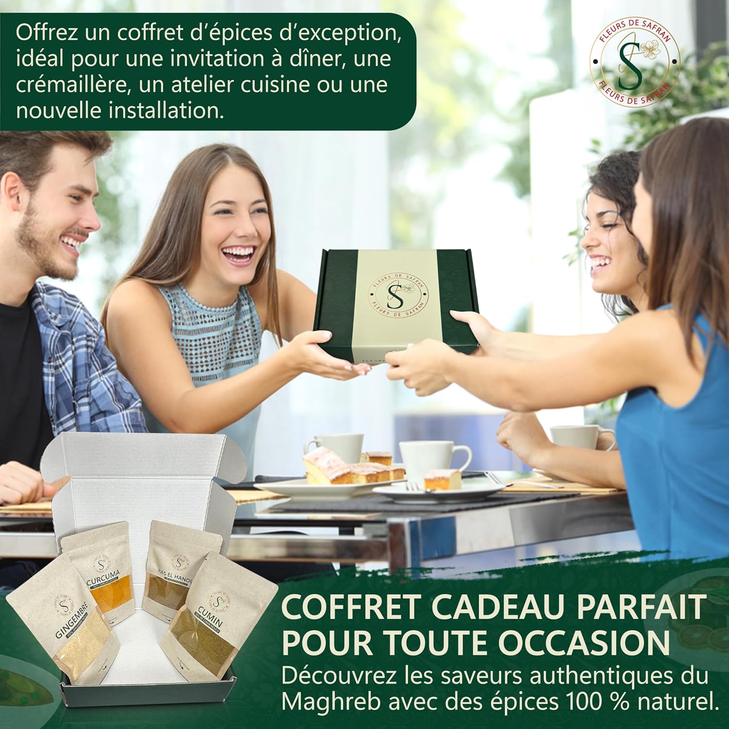 Coffret EPICES du Maroc **A OFFRIR** 100% naturel "Meilleures ventes" avec 4 épices les plus vendues-CADEAU EPICES -Saveurs authentiques de la cuisine orientale-gingembre-cumin-ras el hanout-cumin