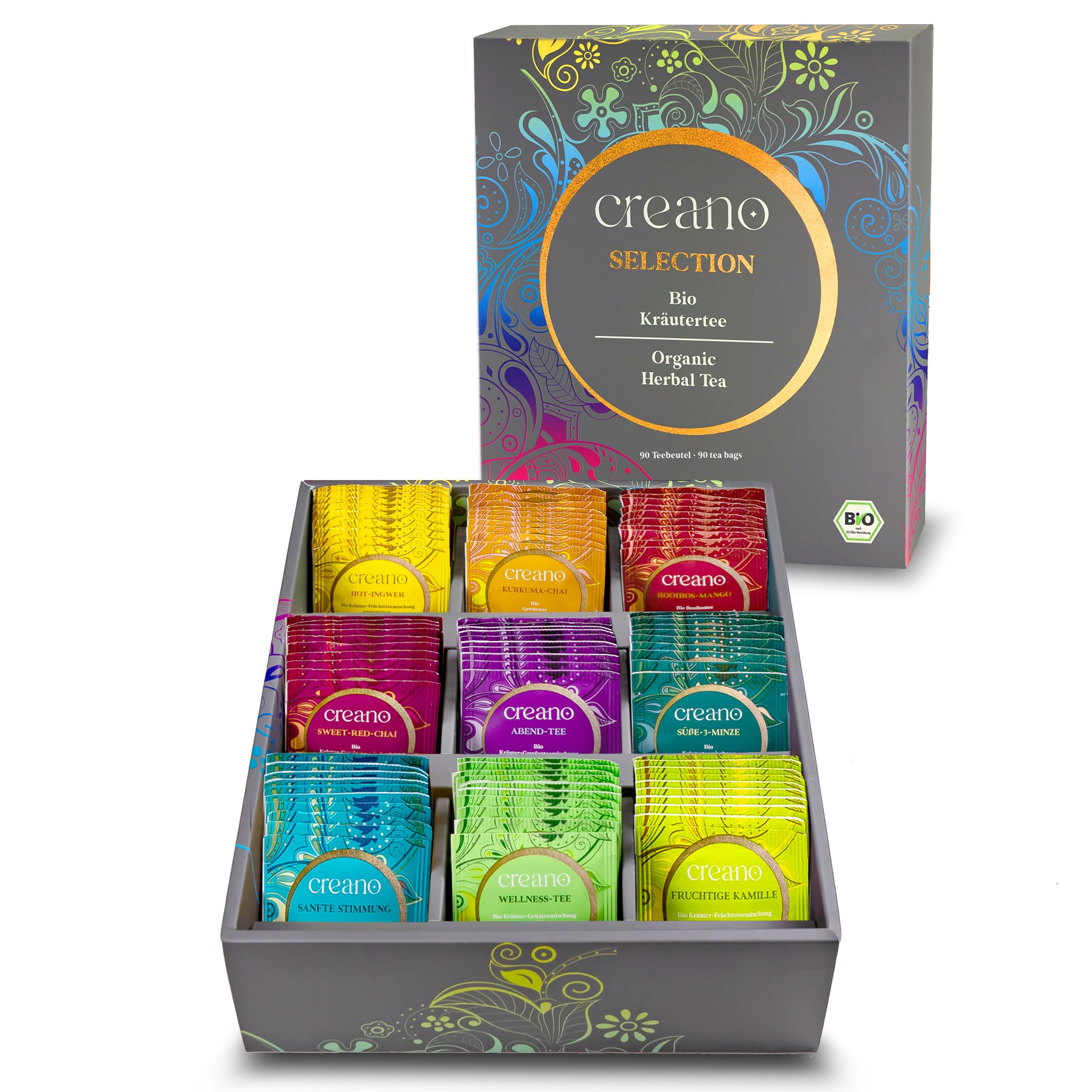 Creano Infusion aux fruits bio - Coffret cadeau - 27 sachets de thé bio en 9 variétés magnifiques - 54g*