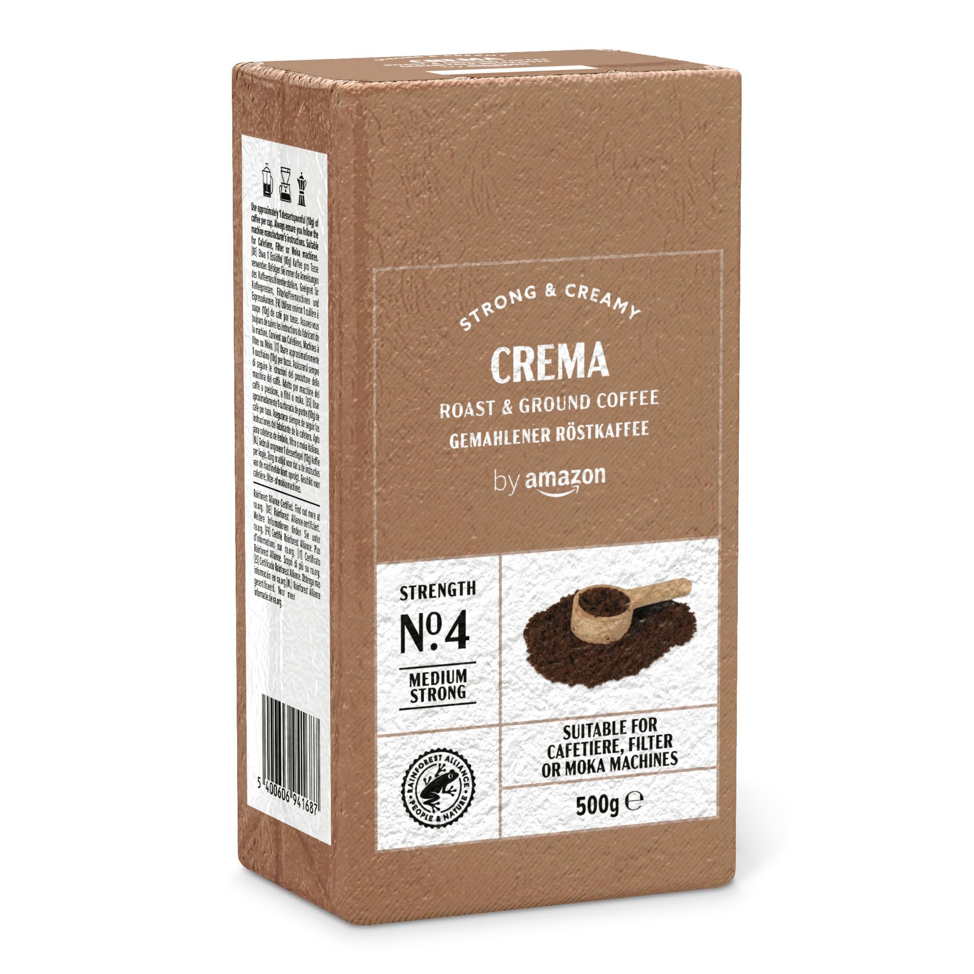 by Amazon Café moulu Espresso Crema, Torréfaction Moyenne, 250g, Lot de 4 - Certifié Rainforest Alliance
