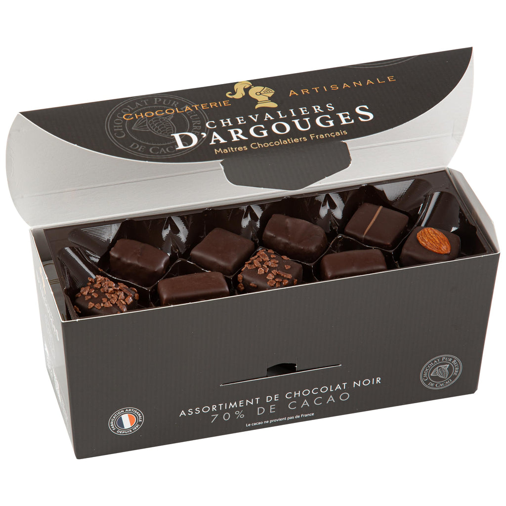 CHEVALIERS D'ARGOUGES Maîtres Chocolatiers Français - Assortiment de chocolats noir 70% - Ballotin dégustation 365g
