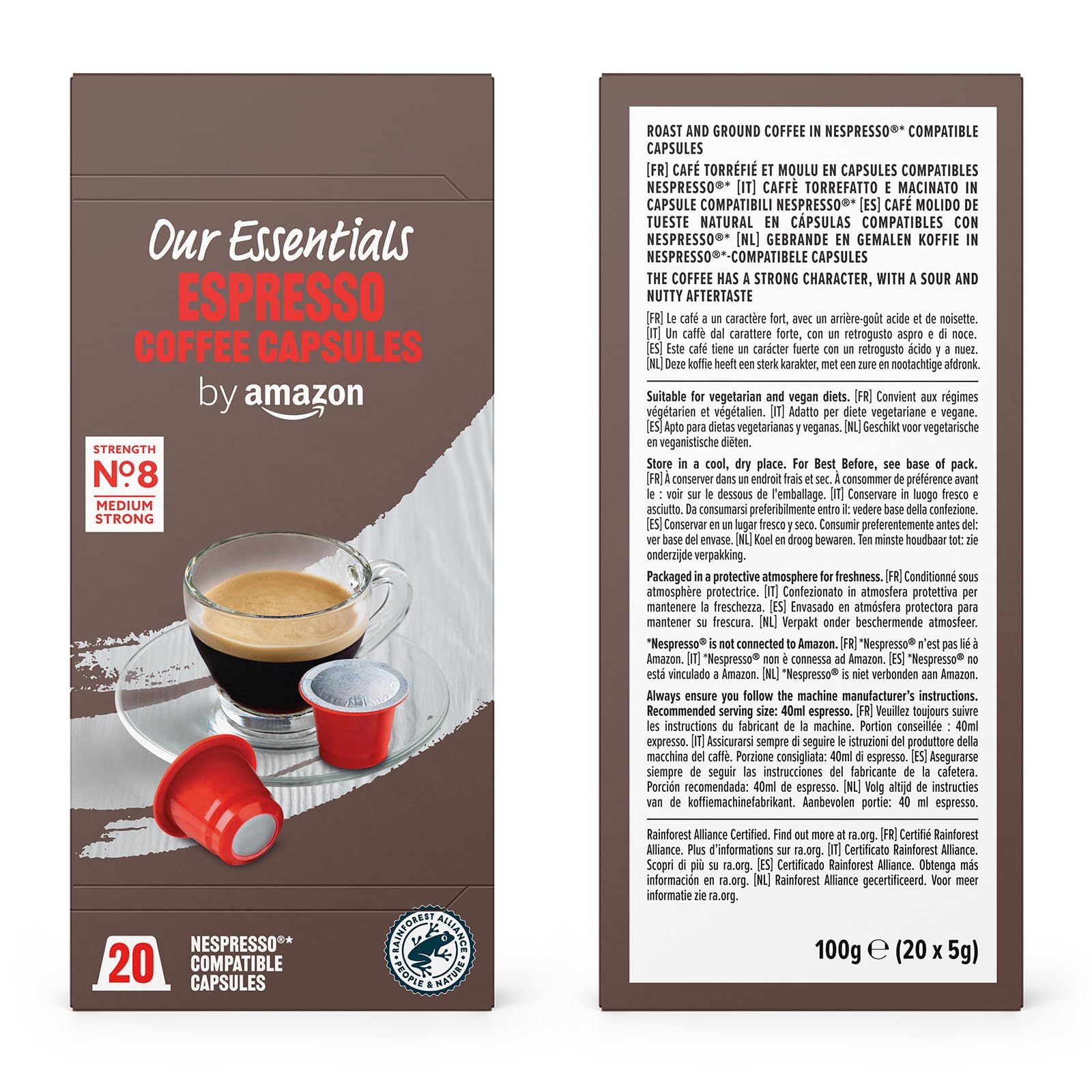 by Amazon Assortiment Standard de capsules de café compatibles Nespresso, Torréfaction Moyenne, 80 pièces, 4 lot de 20 - Certifié Rainforest Alliance
