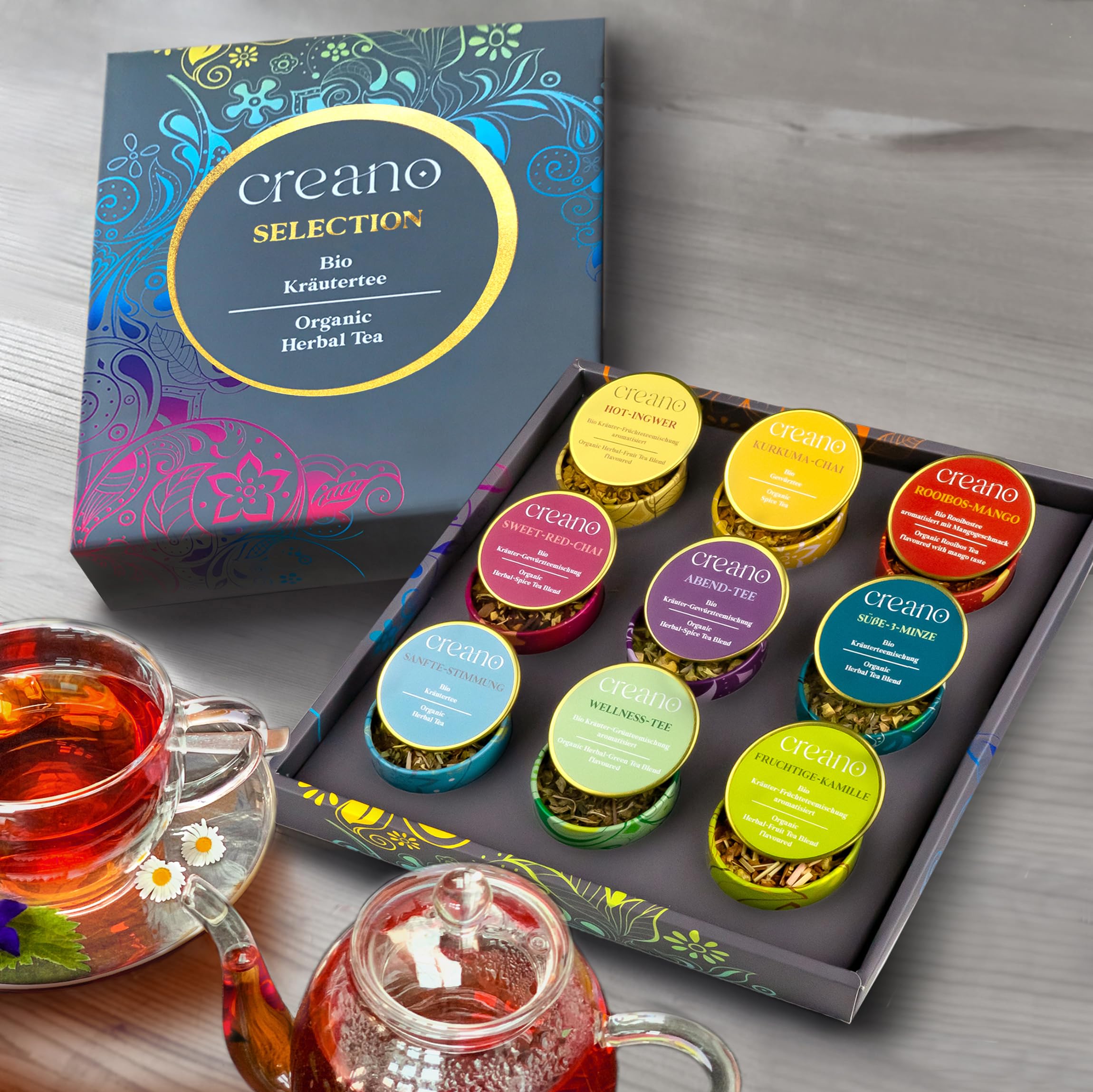 Creano Infusion aux fruits bio - Coffret cadeau - 27 sachets de thé bio en 9 variétés magnifiques - 54g*