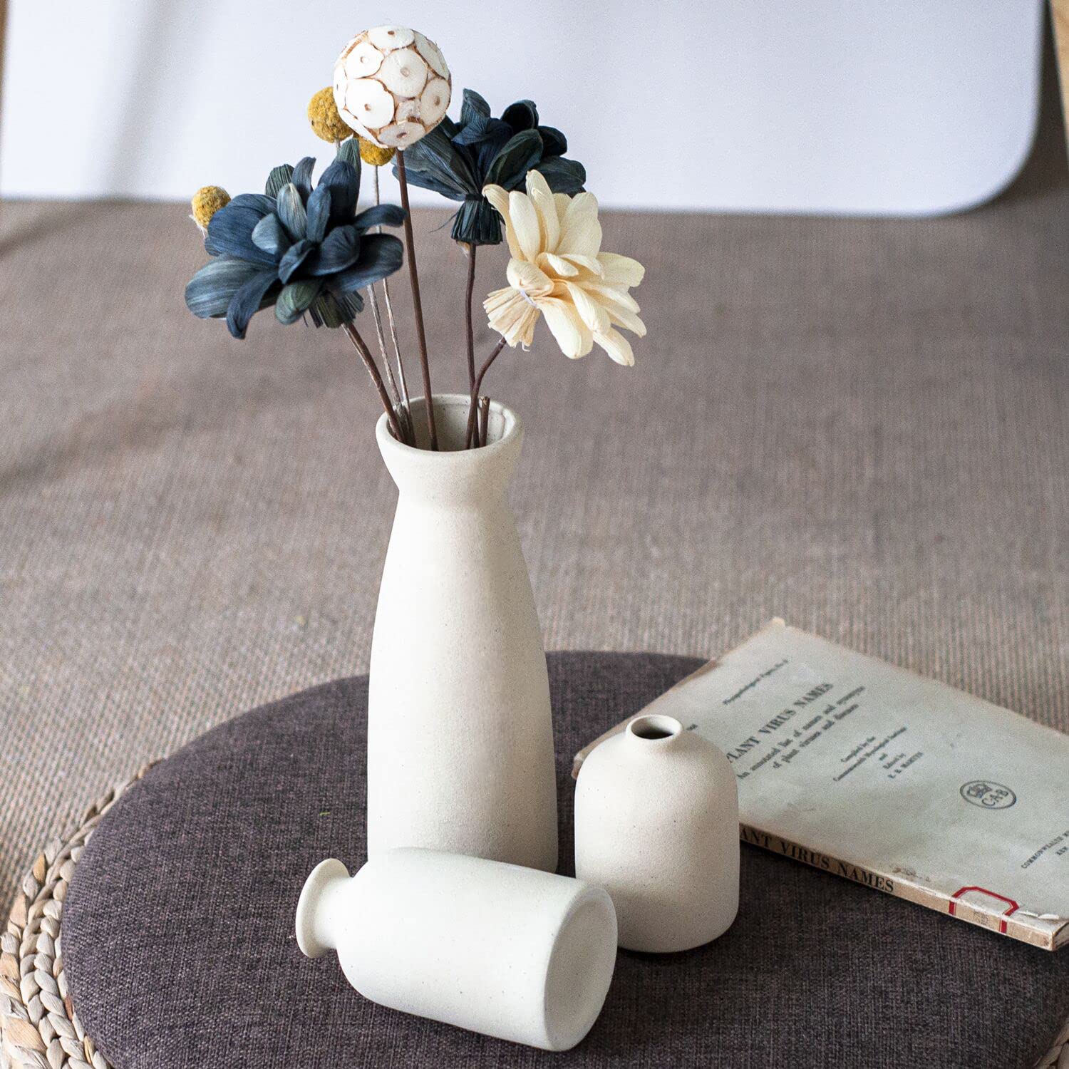 CEMABT Ceramic Vase Set - 3 Small Vase for Decoration for Wedding Table Party Living Office Bedroom Minimalist Bohemian Decoration (Noir)
