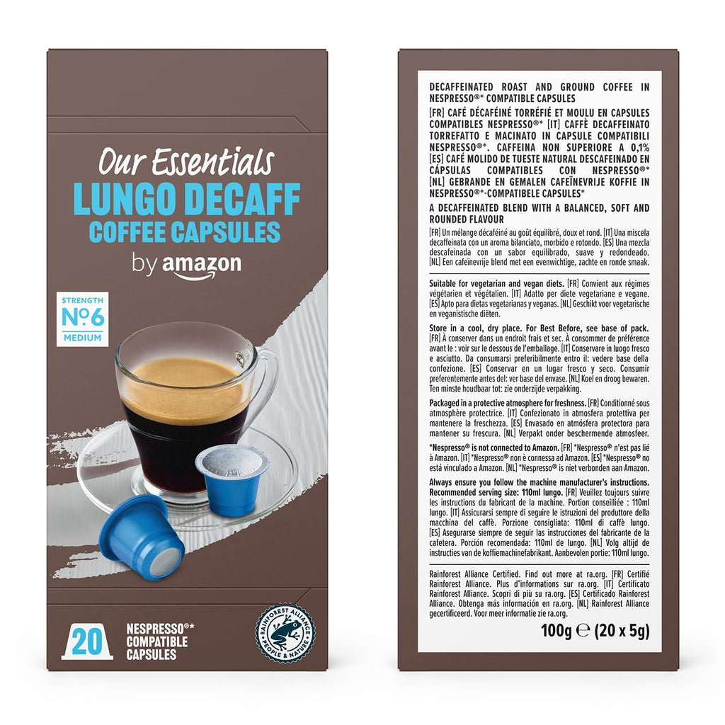 by Amazon Assortiment Standard de capsules de café compatibles Nespresso, Torréfaction Moyenne, 80 pièces, 4 lot de 20 - Certifié Rainforest Alliance