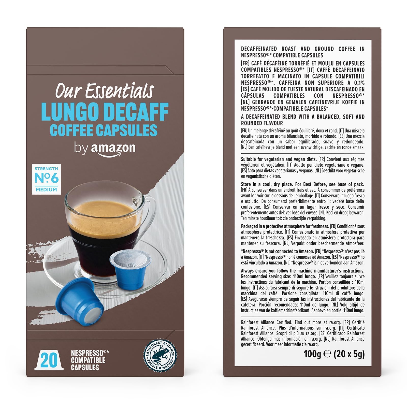 by Amazon Assortiment Standard de capsules de café compatibles Nespresso, Torréfaction Moyenne, 80 pièces, 4 lot de 20 - Certifié Rainforest Alliance