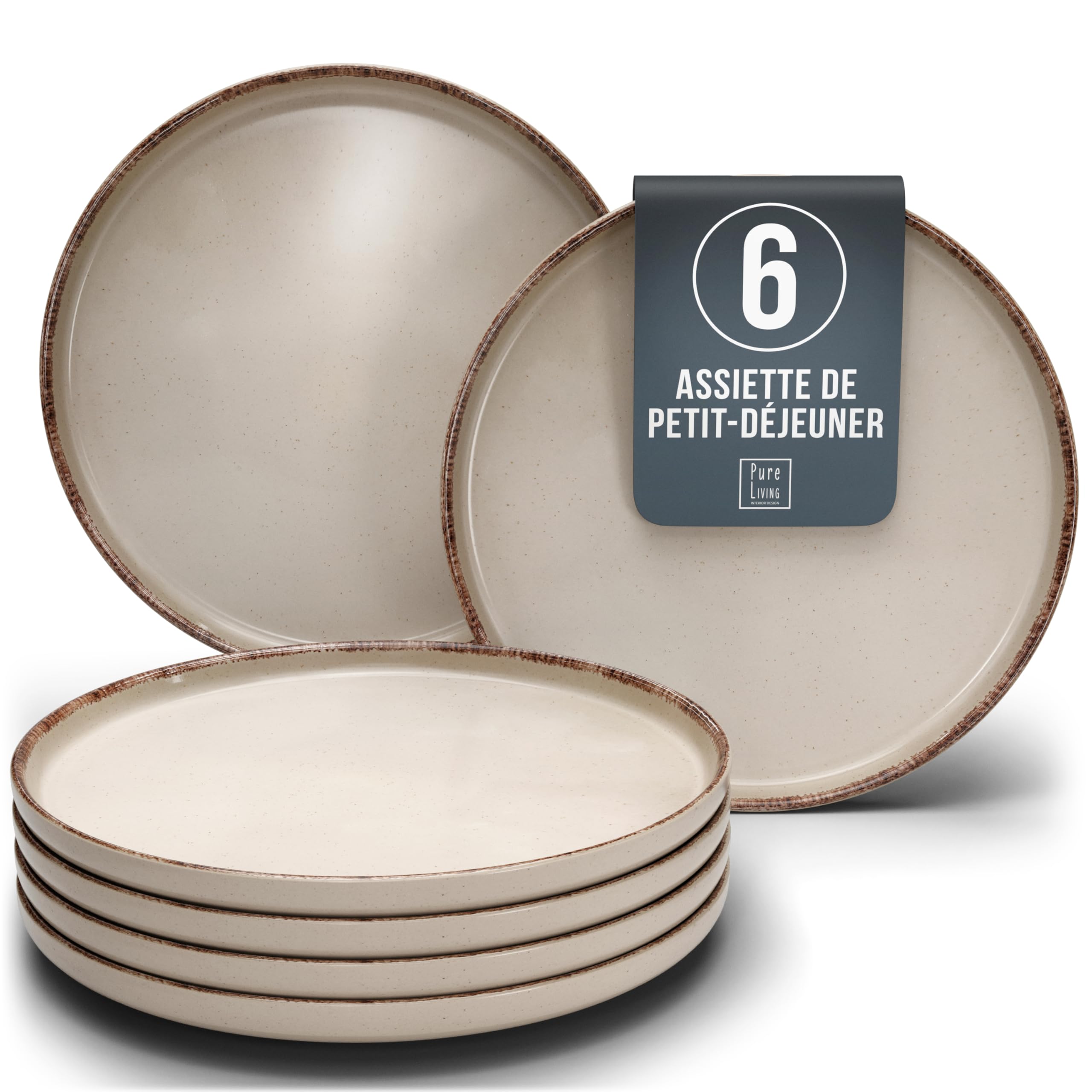 1.1.1.1. Ensemble de Vaisselle Rustique en Grès - Assiettes de Table Modernes Lavables au Lave-Vaisselle - Set de Vaisselle 6 Personnes Élégant en Bleu Fumé - Pure Living pour 6, Assiettes de Dîner