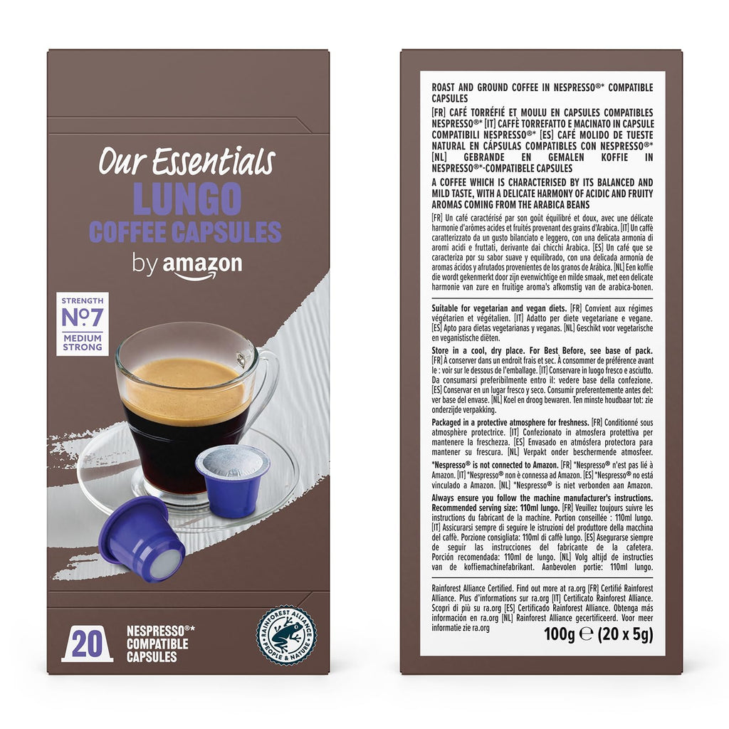by Amazon Assortiment Standard de capsules de café compatibles Nespresso, Torréfaction Moyenne, 80 pièces, 4 lot de 20 - Certifié Rainforest Alliance