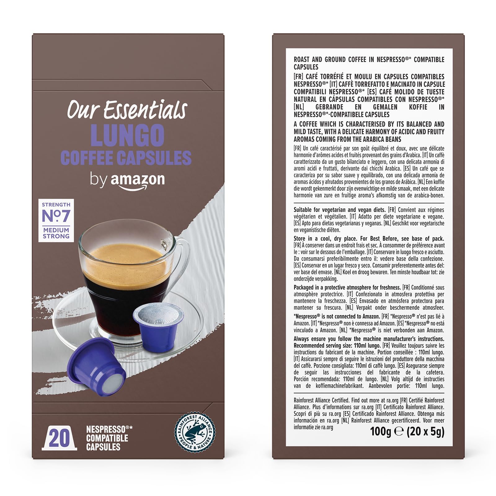 by Amazon Assortiment Standard de capsules de café compatibles Nespresso, Torréfaction Moyenne, 80 pièces, 4 lot de 20 - Certifié Rainforest Alliance